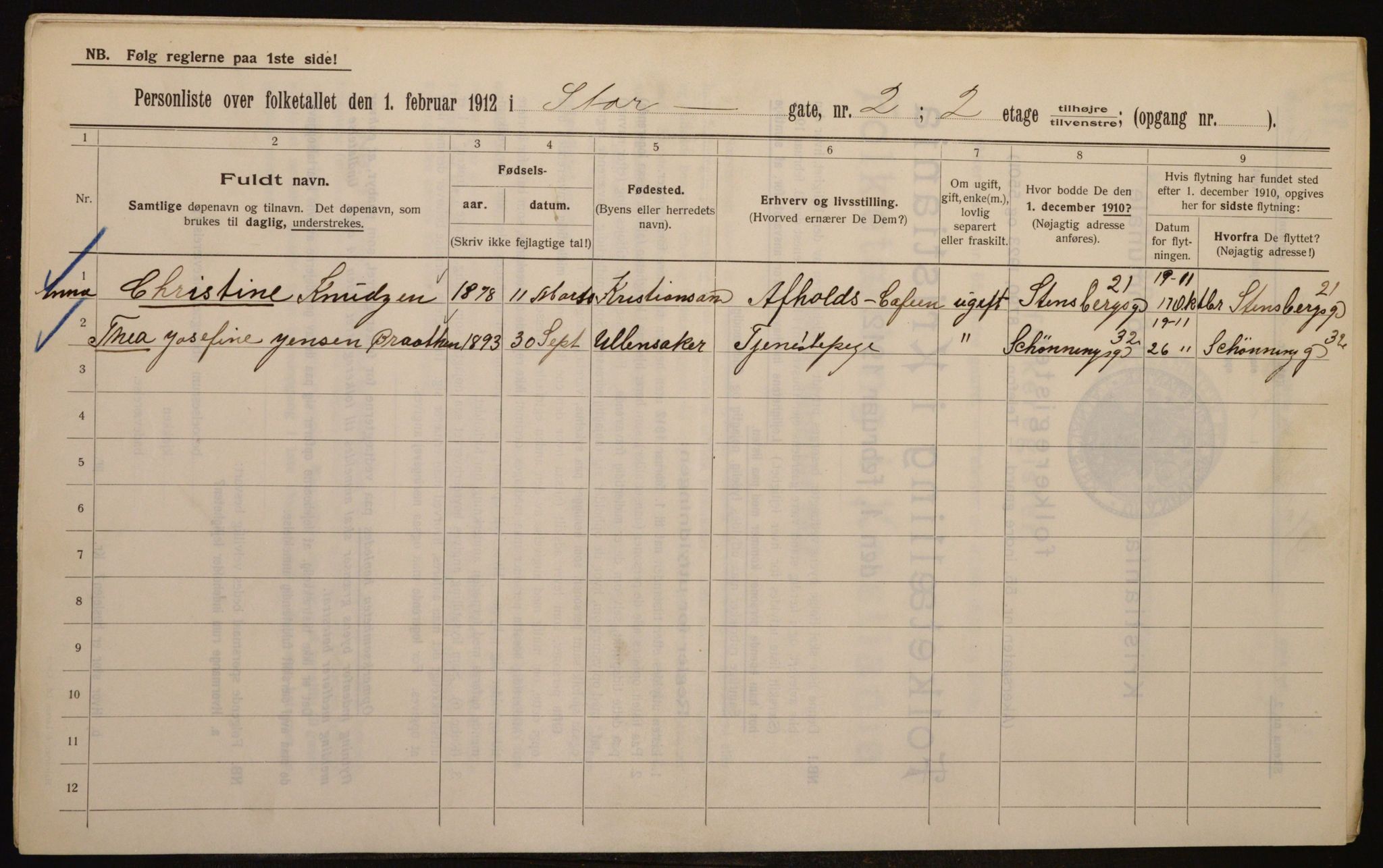 OBA, Kommunal folketelling 1.2.1912 for Kristiania, 1912, s. 102973