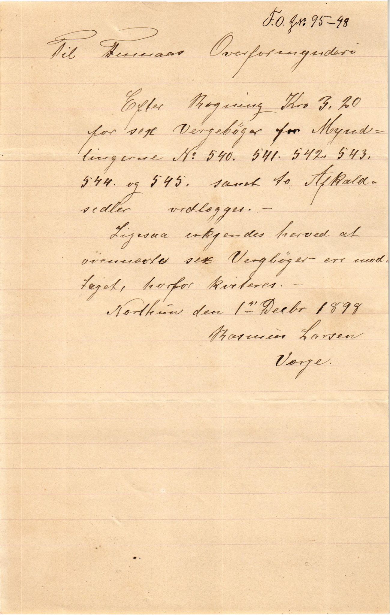 Finnaas kommune. Overformynderiet, IKAH/1218a-812/D/Da/Daa/L0002/0001: Kronologisk ordna korrespondanse / Kronologisk ordna korrespondanse, 1896-1900, s. 113