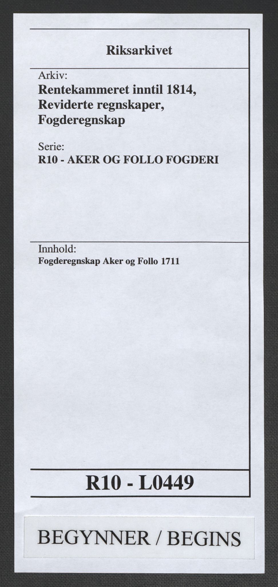 Rentekammeret inntil 1814, Reviderte regnskaper, Fogderegnskap, AV/RA-EA-4092/R10/L0449: Fogderegnskap Aker og Follo, 1711, s. 1