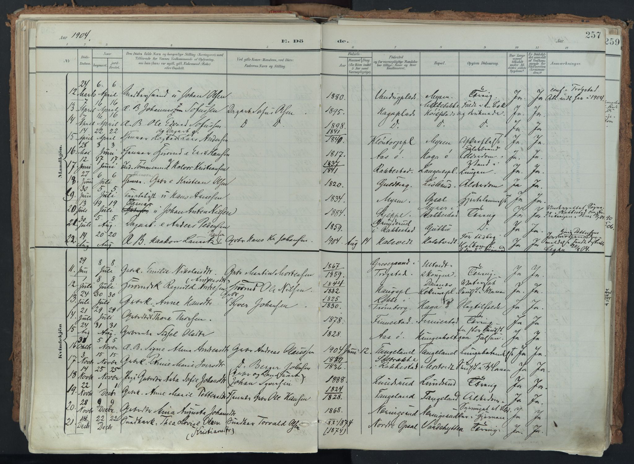 Eidsberg prestekontor Kirkebøker, AV/SAO-A-10905/F/Fa/L0014: Ministerialbok nr. I 14, 1902-1919, s. 257