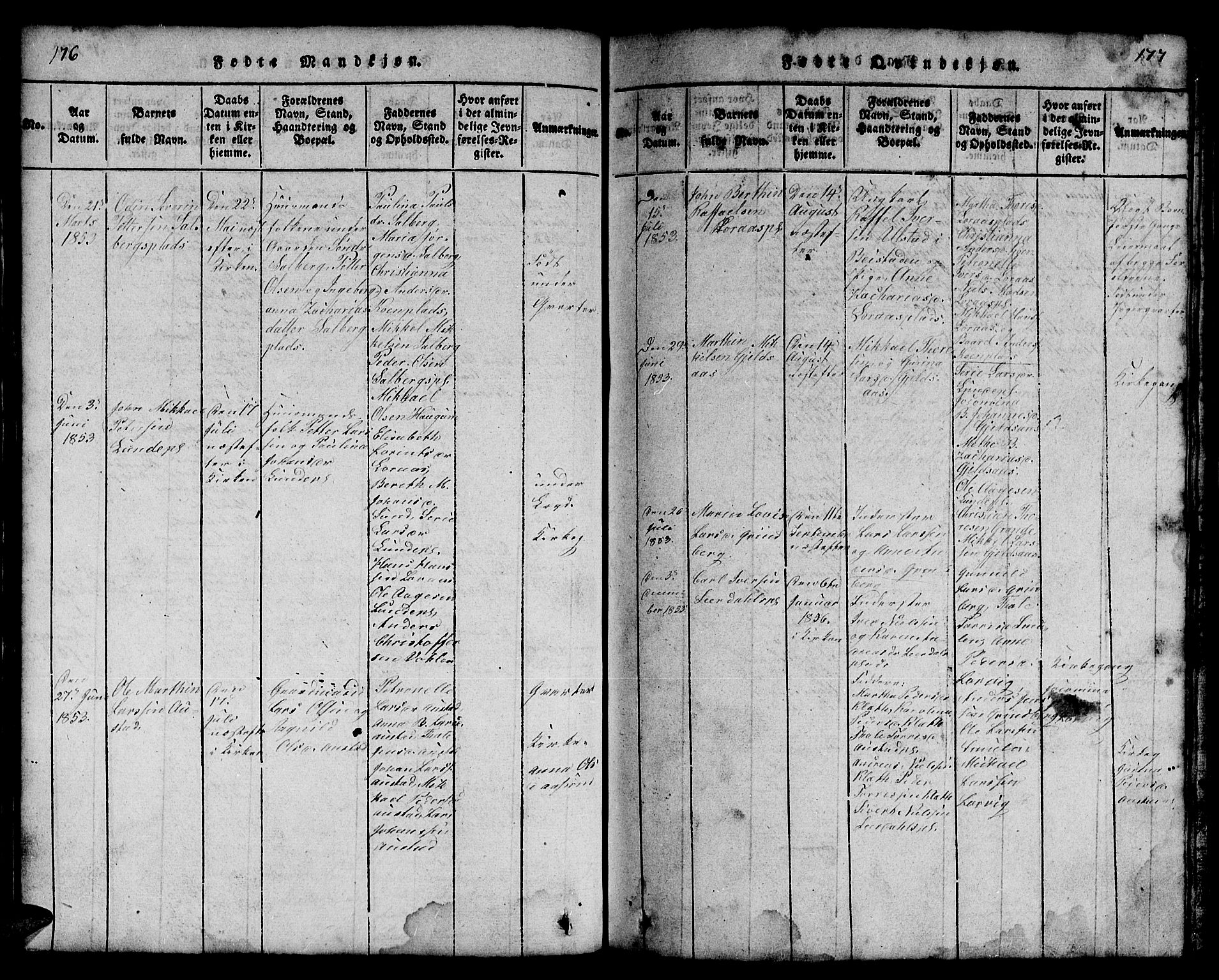 Ministerialprotokoller, klokkerbøker og fødselsregistre - Nord-Trøndelag, SAT/A-1458/731/L0310: Klokkerbok nr. 731C01, 1816-1874, s. 176-177