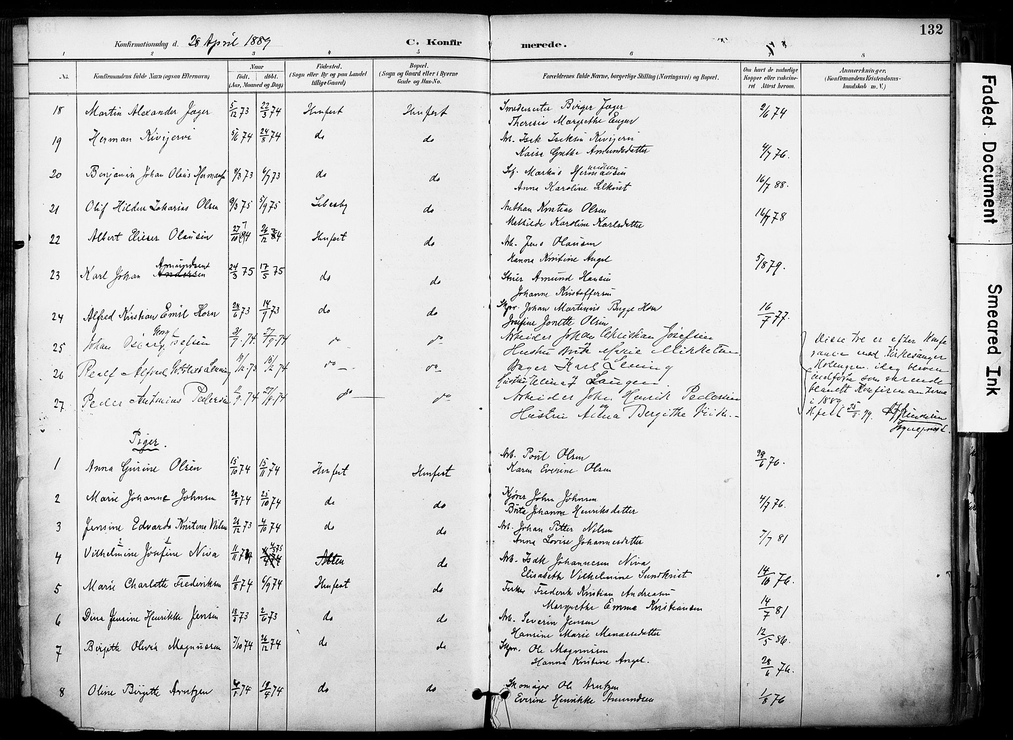 Hammerfest sokneprestkontor, AV/SATØ-S-1347/H/Ha/L0009.kirke: Ministerialbok nr. 9, 1889-1897, s. 132