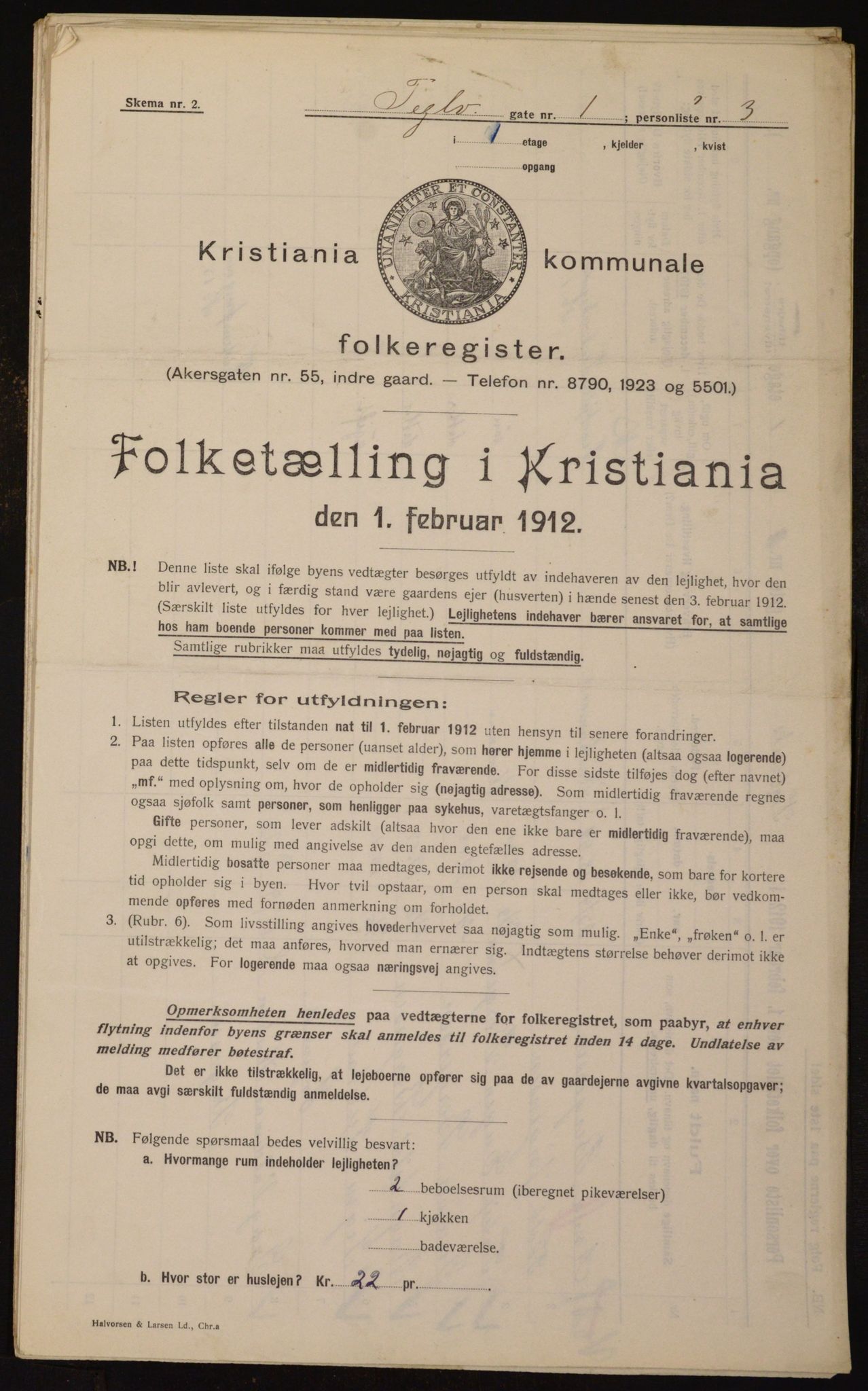 OBA, Kommunal folketelling 1.2.1912 for Kristiania, 1912, s. 107399