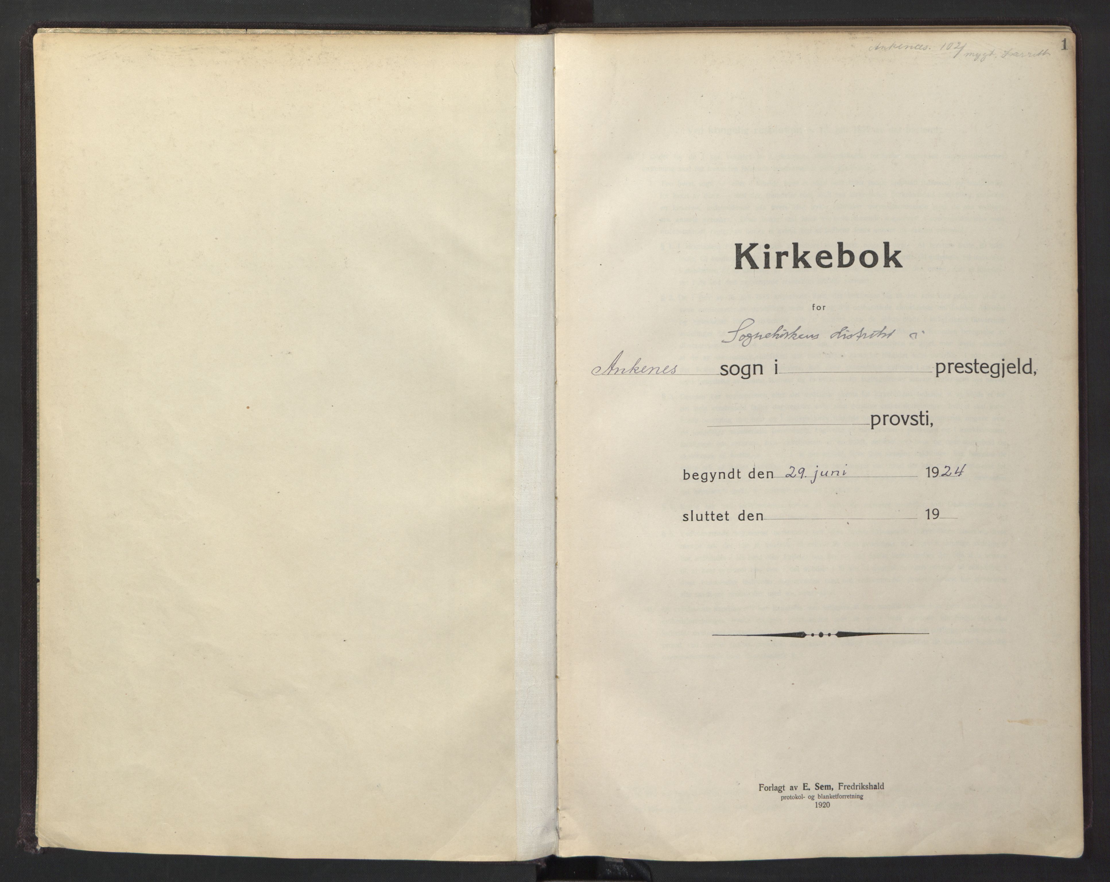 Ministerialprotokoller, klokkerbøker og fødselsregistre - Nordland, SAT/A-1459/866/L0960: Klokkerbok nr. 866C09, 1924-1947, s. 1