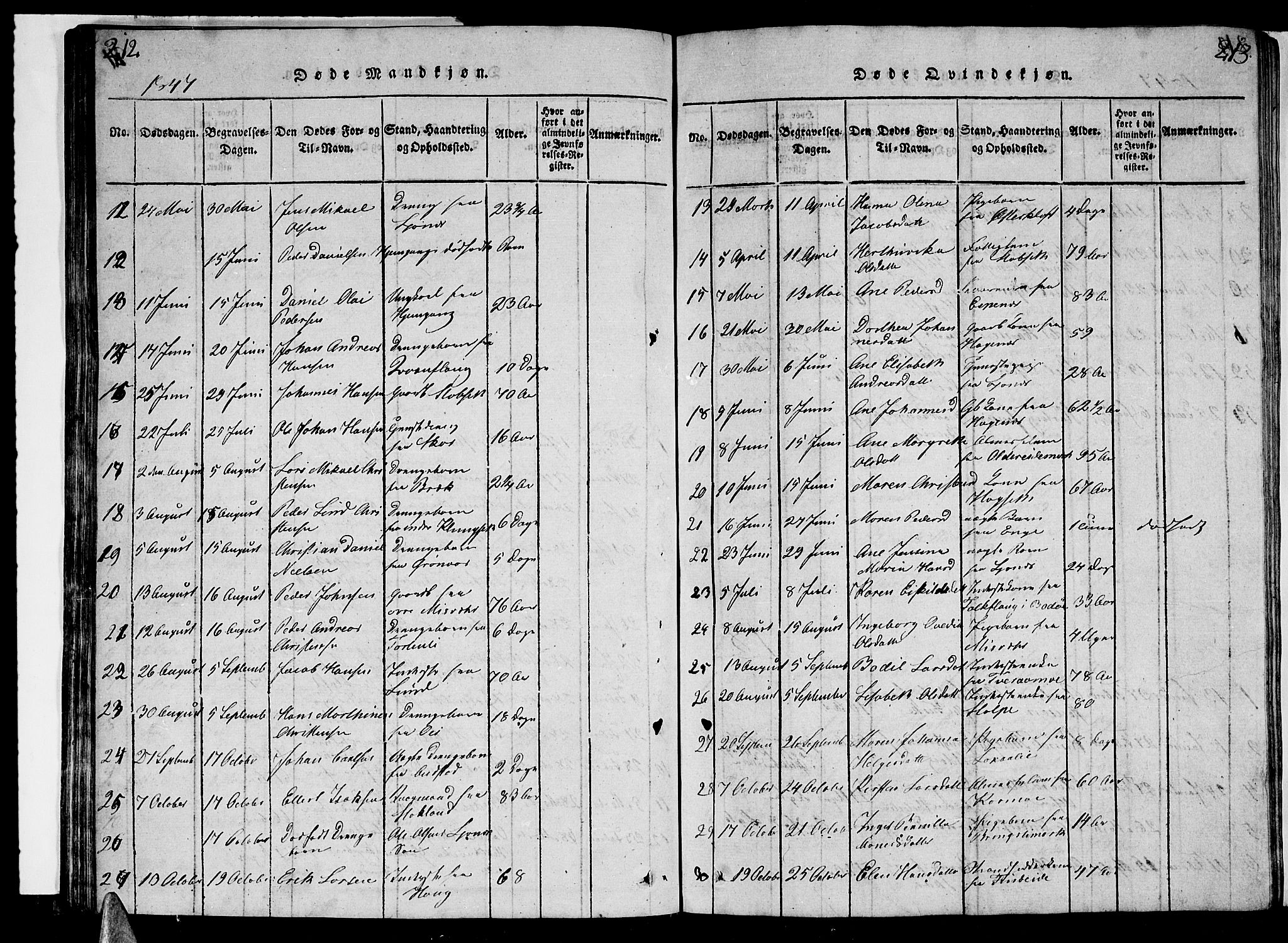 Ministerialprotokoller, klokkerbøker og fødselsregistre - Nordland, AV/SAT-A-1459/852/L0752: Klokkerbok nr. 852C03, 1840-1855, s. 212-213