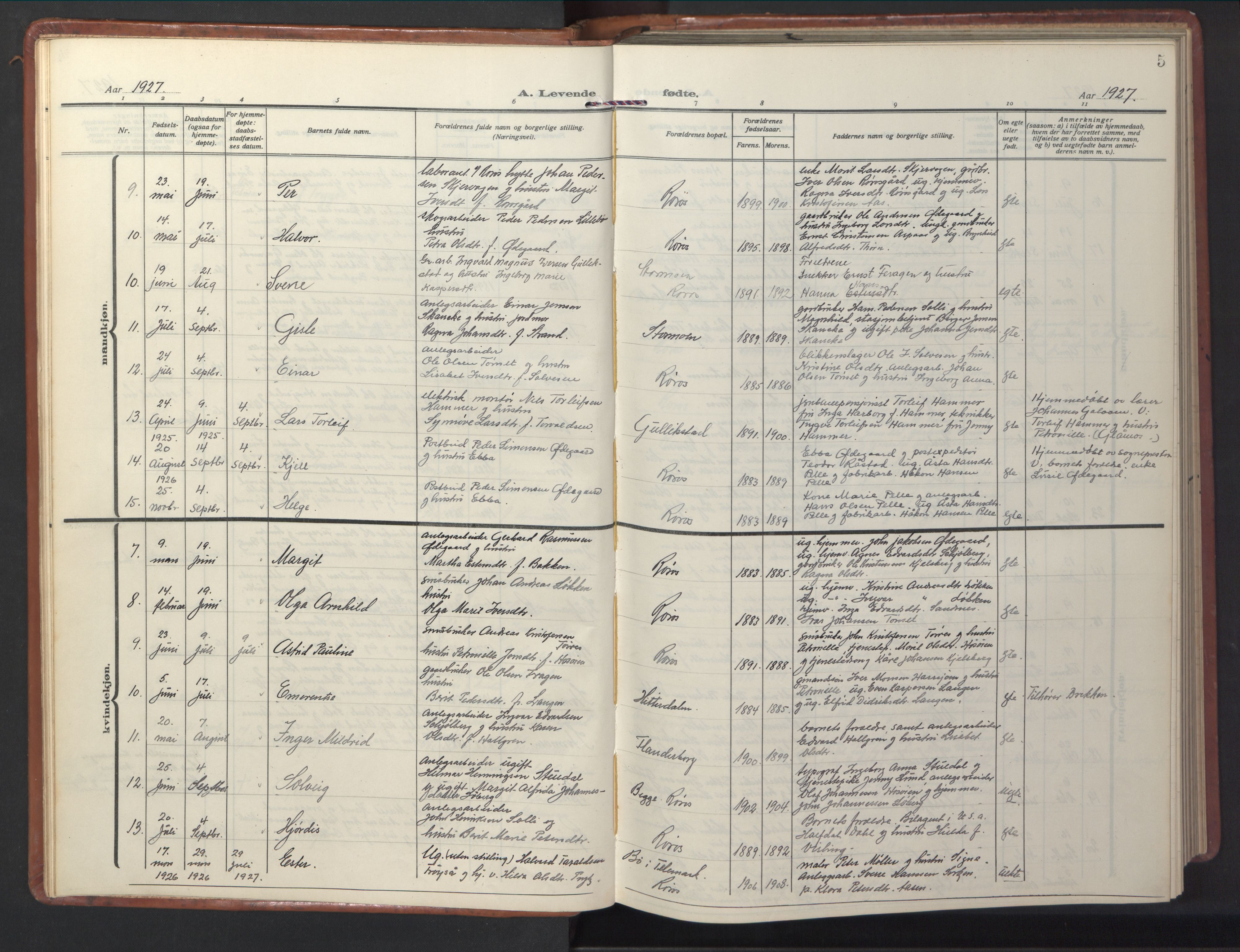 Ministerialprotokoller, klokkerbøker og fødselsregistre - Sør-Trøndelag, AV/SAT-A-1456/681/L0943: Klokkerbok nr. 681C07, 1926-1954, s. 5