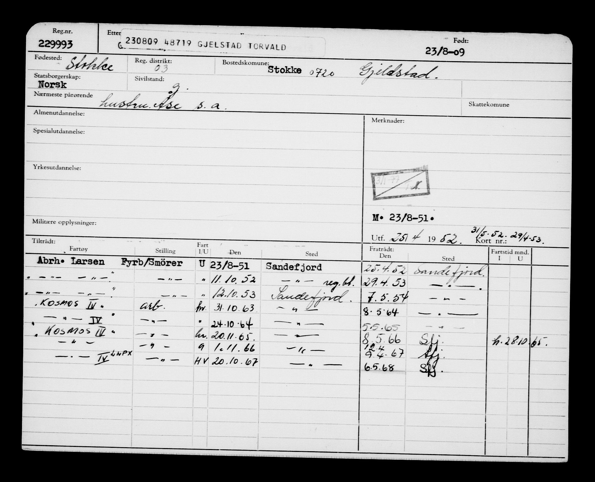 Direktoratet for sjømenn, RA/S-3545/G/Gb/L0085: Hovedkort, 1909, s. 314