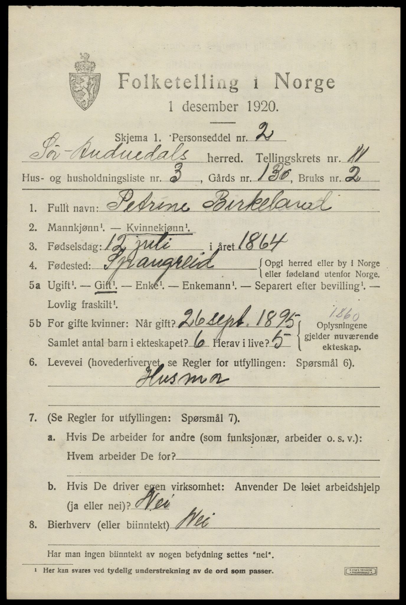 SAK, Folketelling 1920 for 1029 Sør-Audnedal herred, 1920, s. 4271