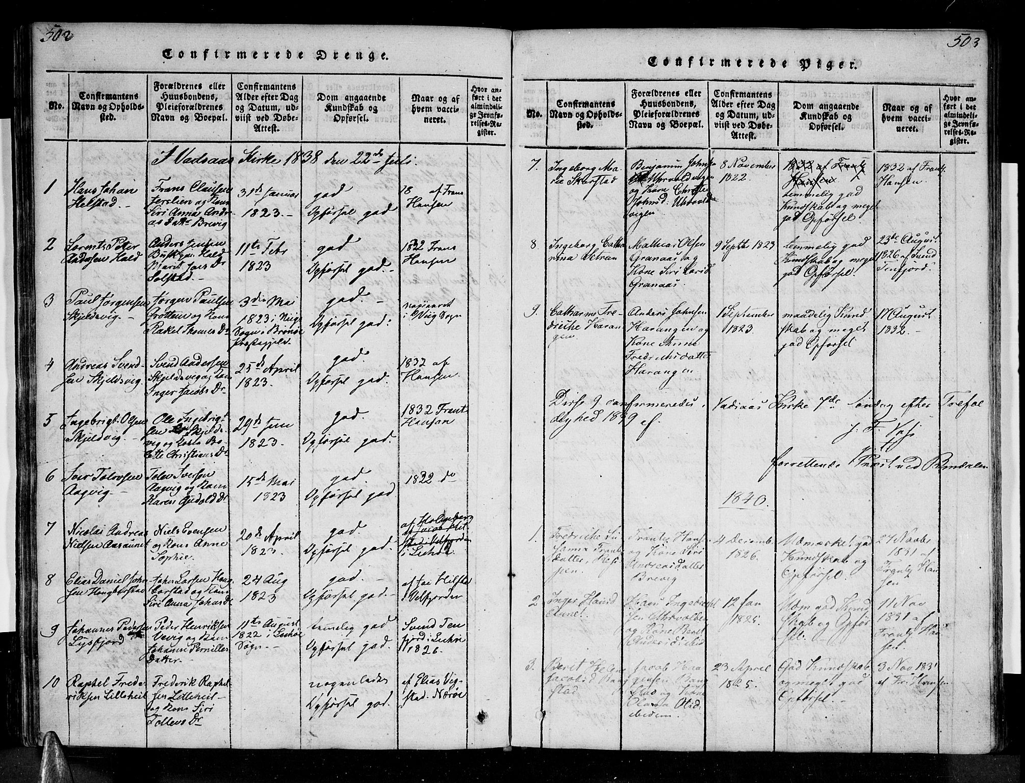 Ministerialprotokoller, klokkerbøker og fødselsregistre - Nordland, SAT/A-1459/810/L0142: Ministerialbok nr. 810A06 /1, 1819-1841, s. 502-503