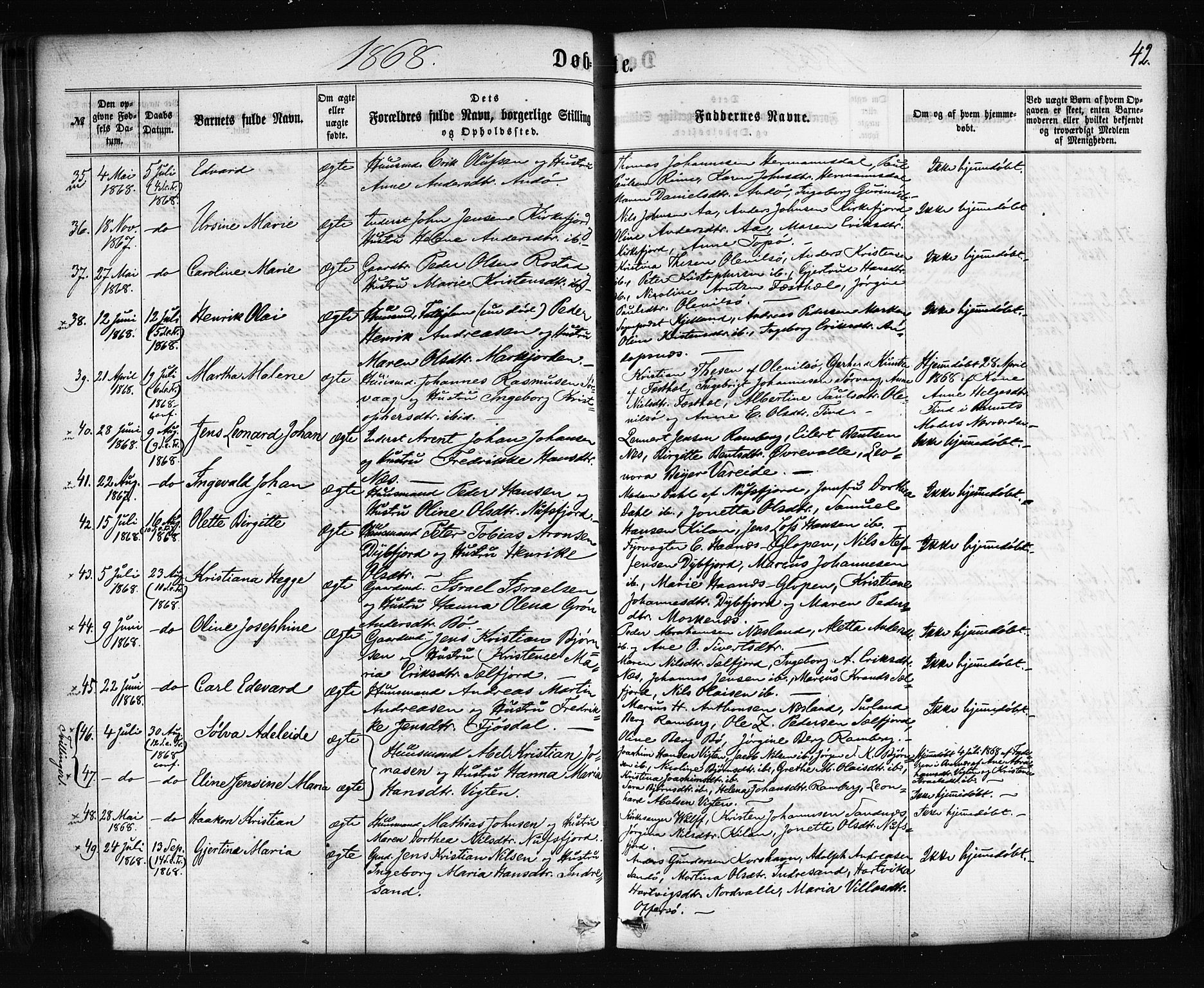 Ministerialprotokoller, klokkerbøker og fødselsregistre - Nordland, AV/SAT-A-1459/885/L1203: Ministerialbok nr. 885A04, 1859-1877, s. 42