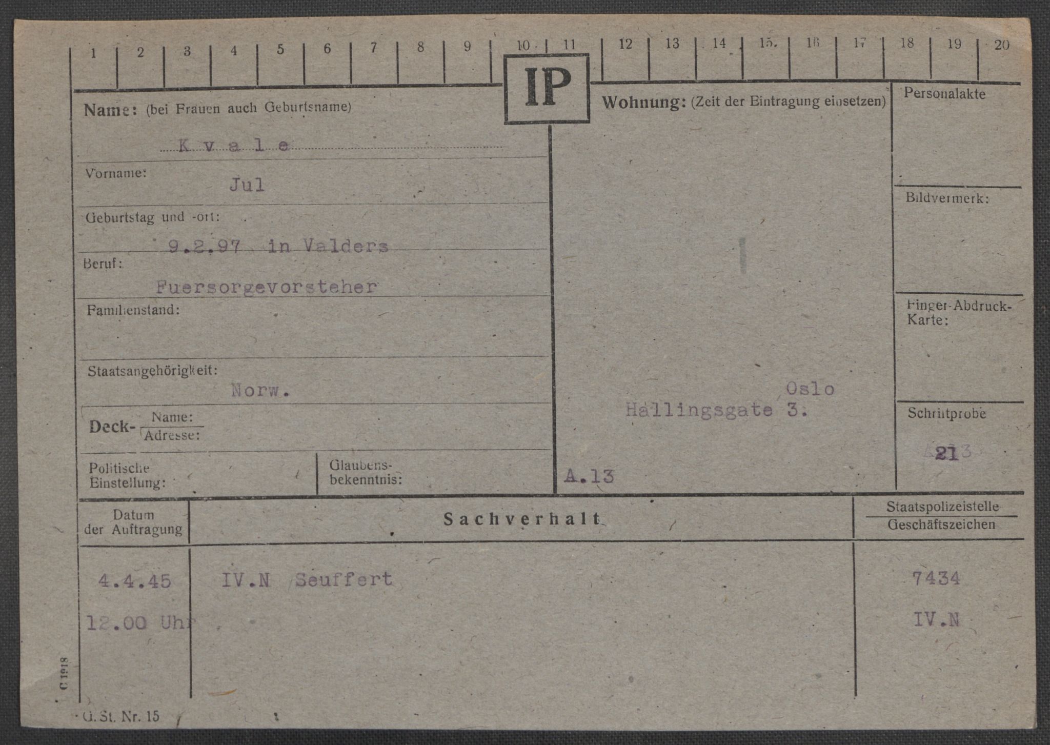 Befehlshaber der Sicherheitspolizei und des SD, AV/RA-RAFA-5969/E/Ea/Eaa/L0006: Register over norske fanger i Møllergata 19: Kj-Lund, 1940-1945, s. 544