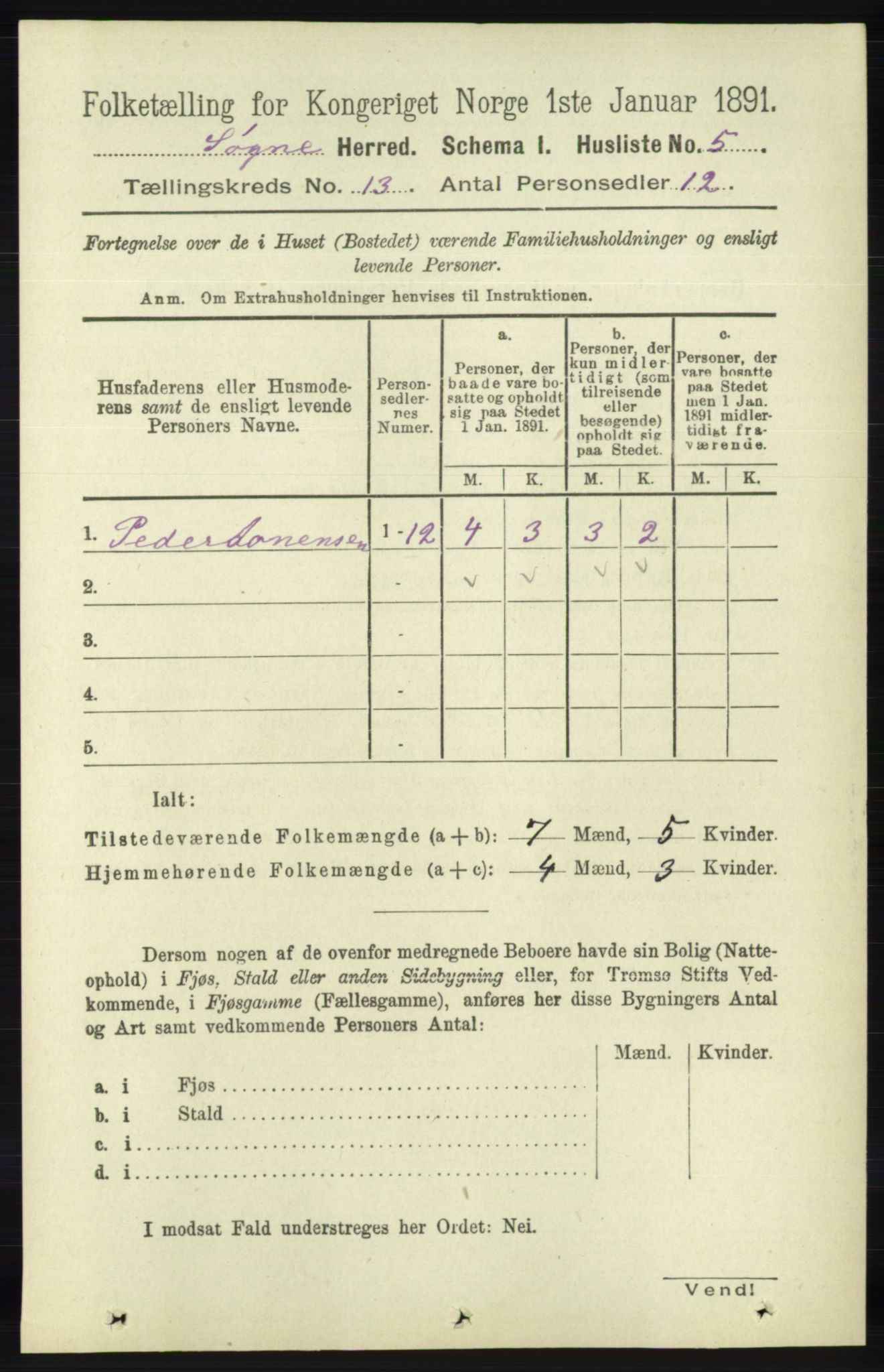 RA, Folketelling 1891 for 1018 Søgne herred, 1891, s. 3195