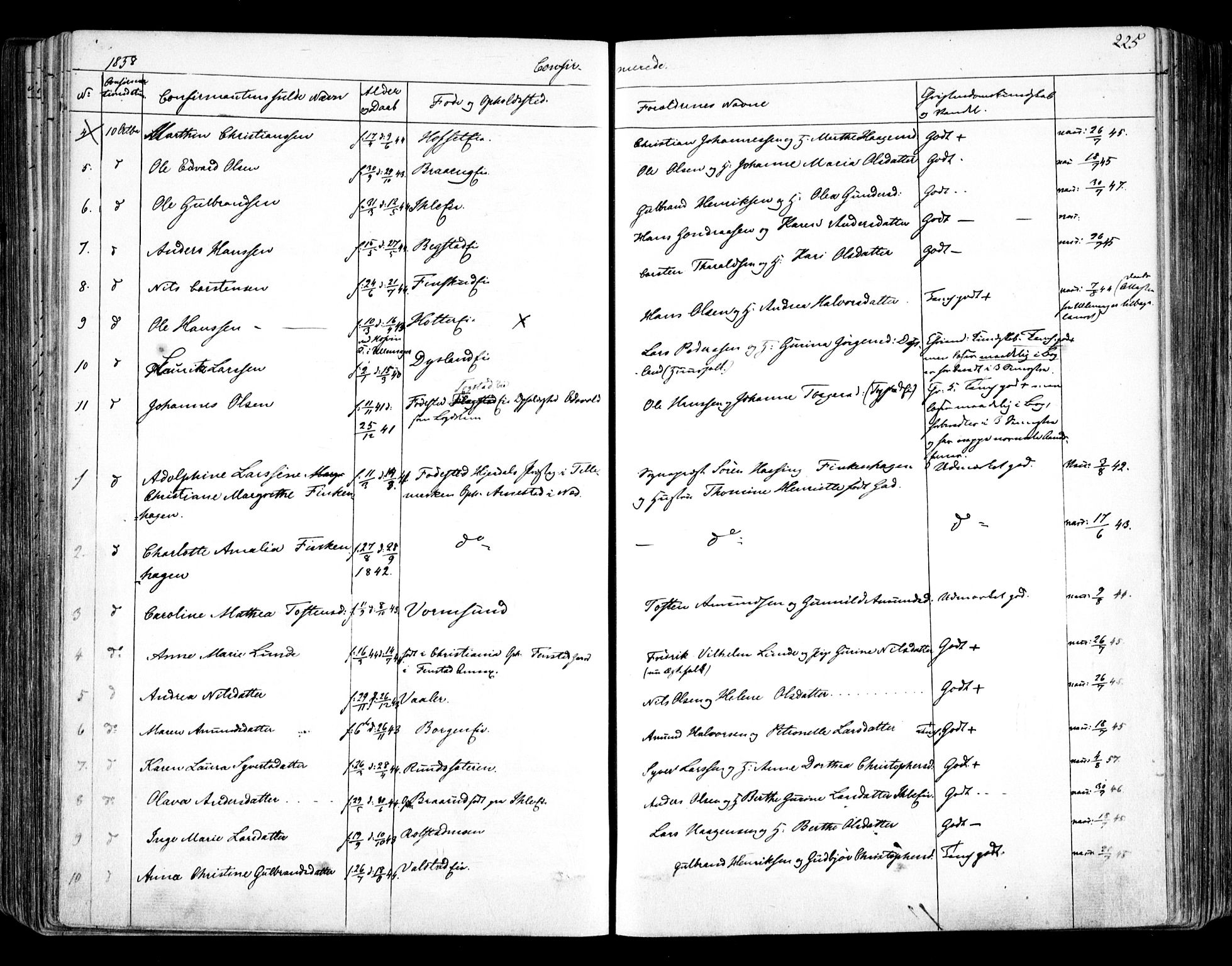 Nes prestekontor Kirkebøker, SAO/A-10410/F/Fa/L0007: Ministerialbok nr. I 7, 1846-1858, s. 225