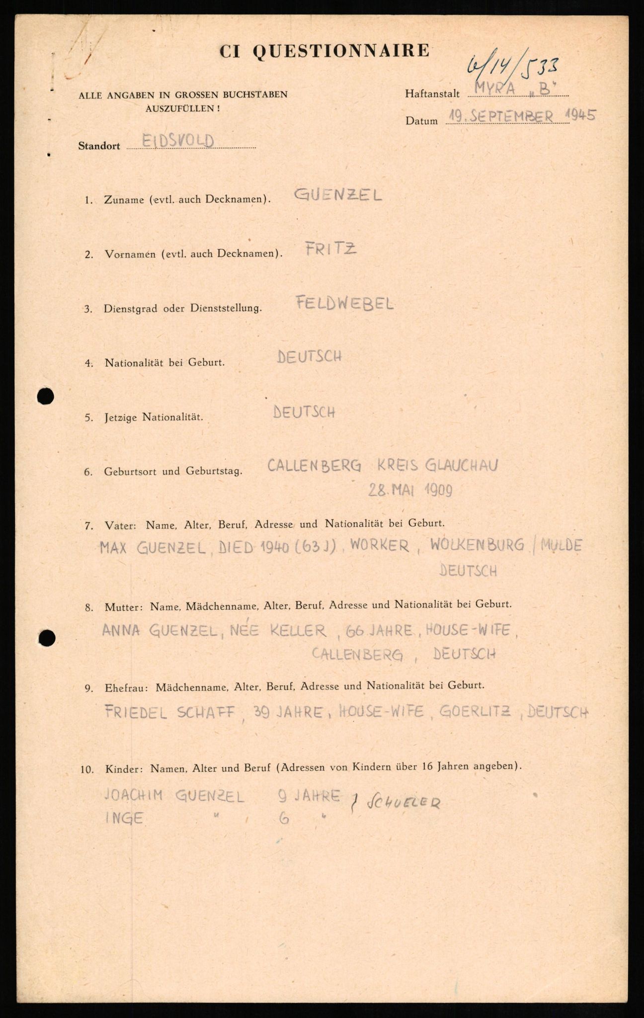 Forsvaret, Forsvarets overkommando II, AV/RA-RAFA-3915/D/Db/L0010: CI Questionaires. Tyske okkupasjonsstyrker i Norge. Tyskere., 1945-1946, s. 613