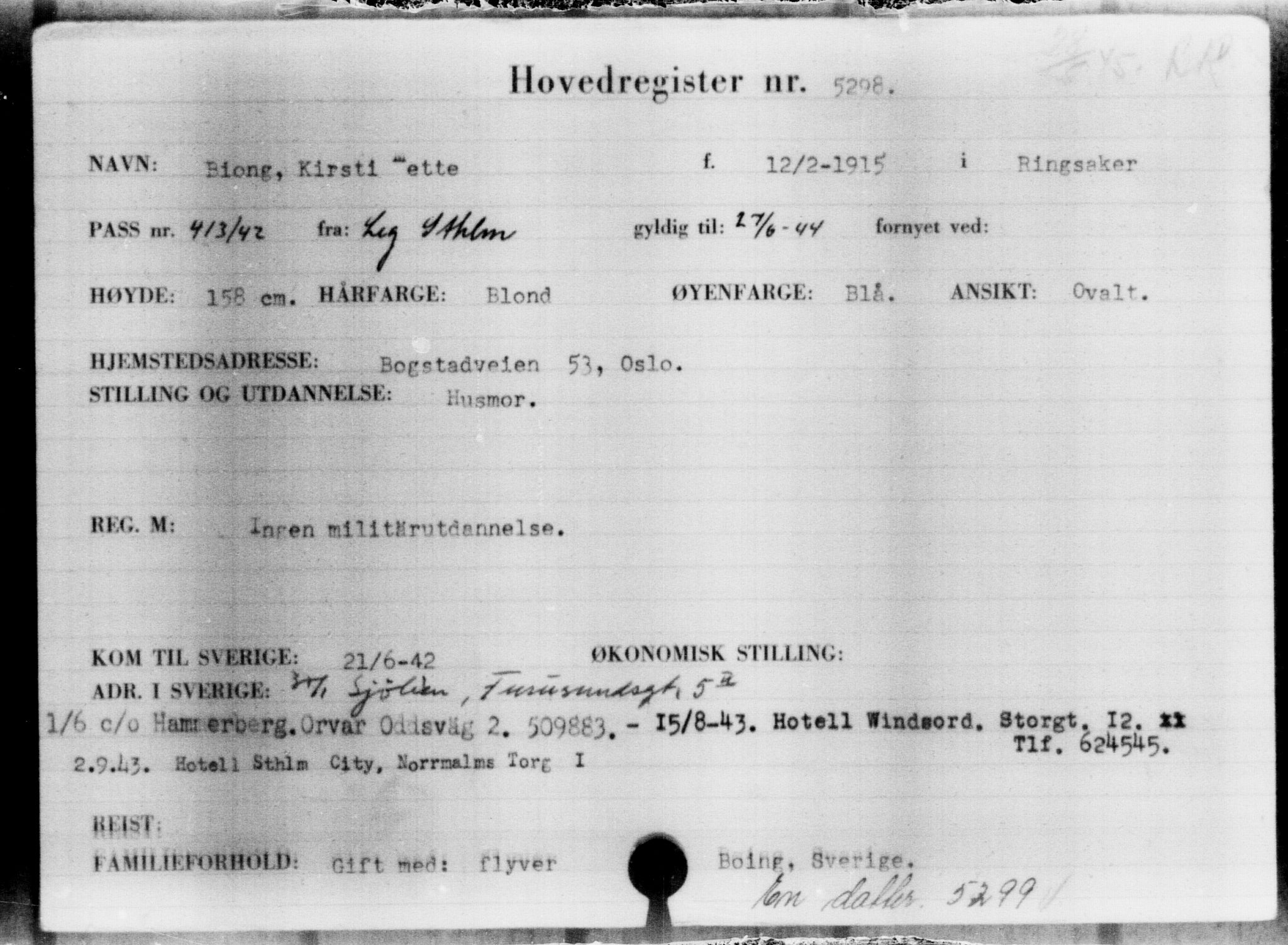 Utenriksstasjonene, Legasjonen i Stockholm, Flyktningkontoret, AV/RA-S-6753/V/Va/L0004: Kjesäterkartoteket, flyktninger med registreringsnr. 3496-6610, 1940-1945, s. 2077