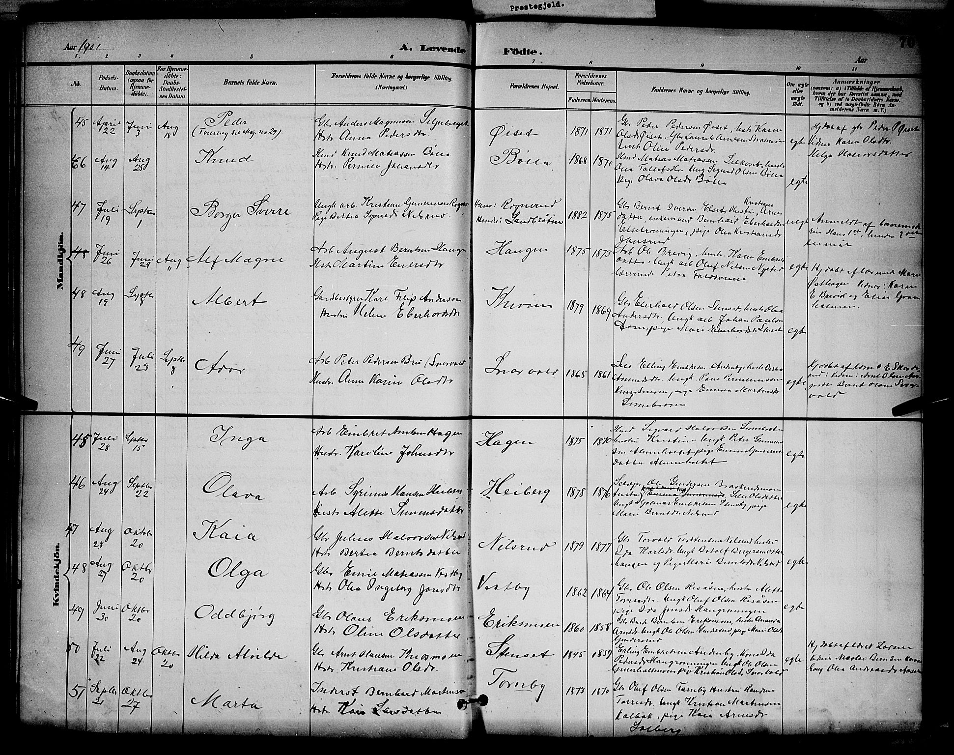 Våler prestekontor, Hedmark, AV/SAH-PREST-040/H/Ha/Hab/L0001: Klokkerbok nr. 1, 1894-1904, s. 70