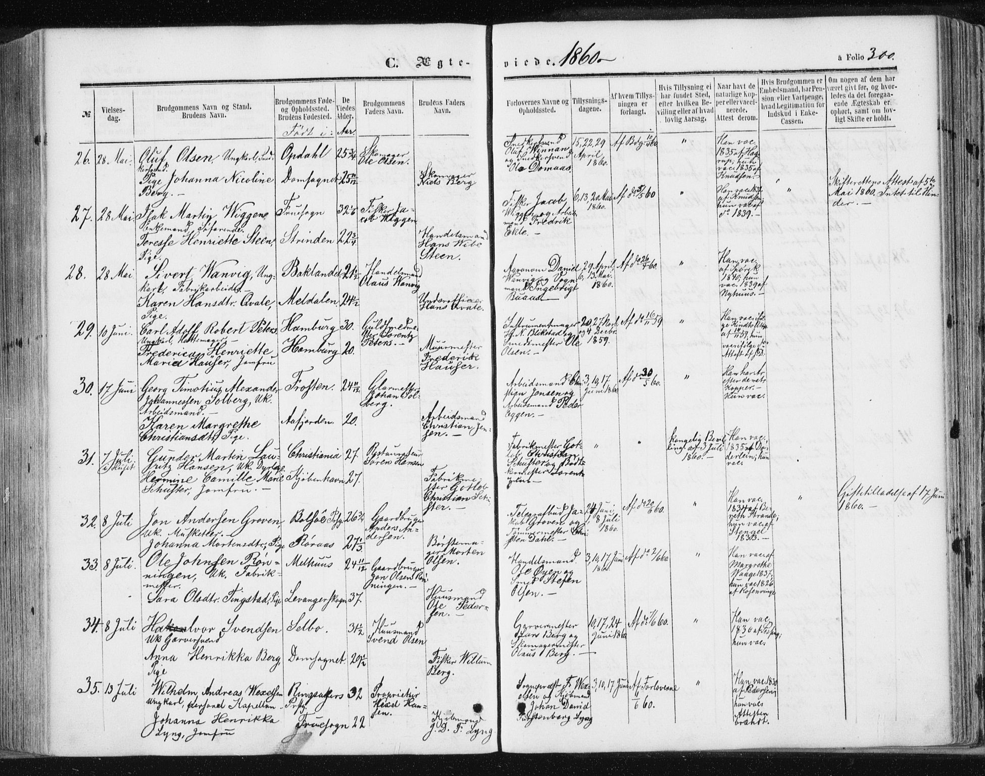 Ministerialprotokoller, klokkerbøker og fødselsregistre - Sør-Trøndelag, SAT/A-1456/602/L0115: Ministerialbok nr. 602A13, 1860-1872, s. 300