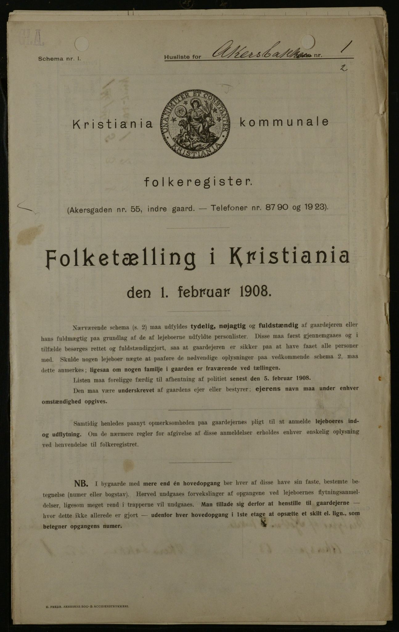 OBA, Kommunal folketelling 1.2.1908 for Kristiania kjøpstad, 1908, s. 23