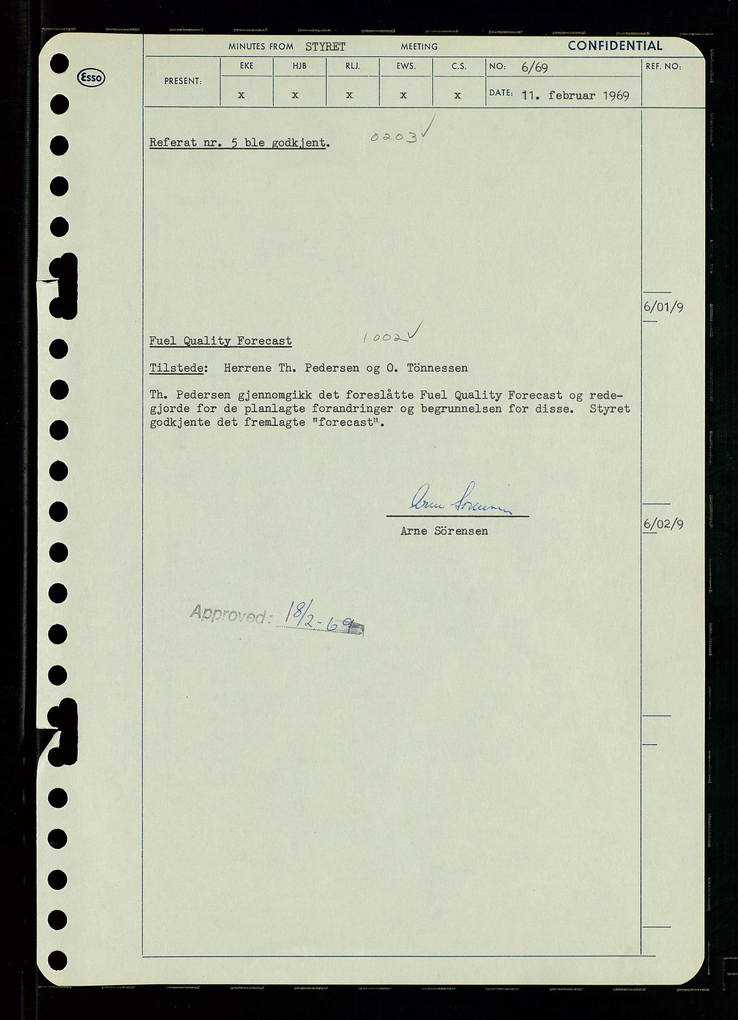 Pa 0982 - Esso Norge A/S, SAST/A-100448/A/Aa/L0003/0001: Den administrerende direksjon Board minutes (styrereferater) og Bedriftforsamlingsprotokoll / Den administrerende direksjon Board minutes (styrereferater), 1969, s. 7