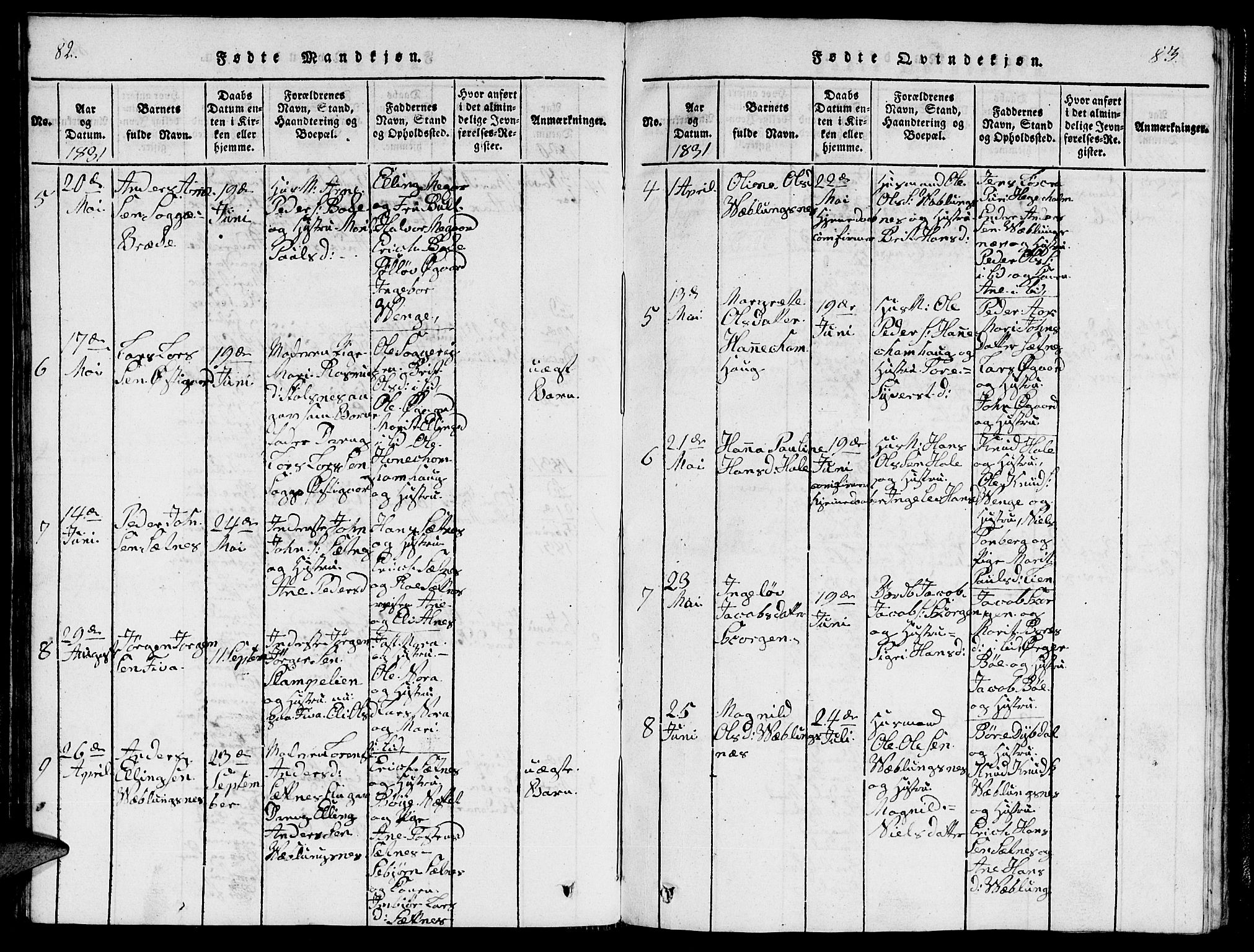 Ministerialprotokoller, klokkerbøker og fødselsregistre - Møre og Romsdal, AV/SAT-A-1454/544/L0579: Klokkerbok nr. 544C01, 1818-1836, s. 82-83