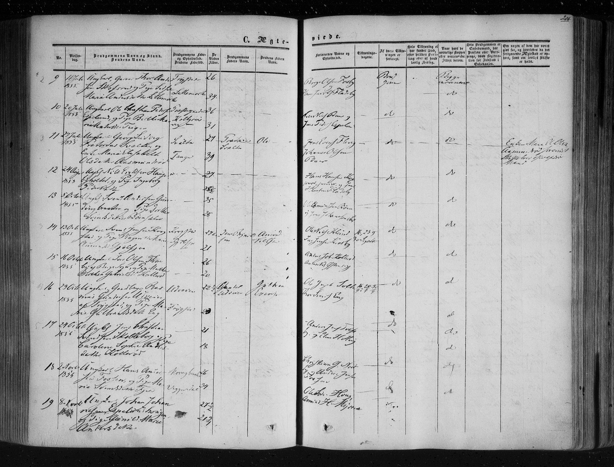 Aremark prestekontor Kirkebøker, AV/SAO-A-10899/F/Fc/L0003: Ministerialbok nr. III 3, 1850-1865, s. 206