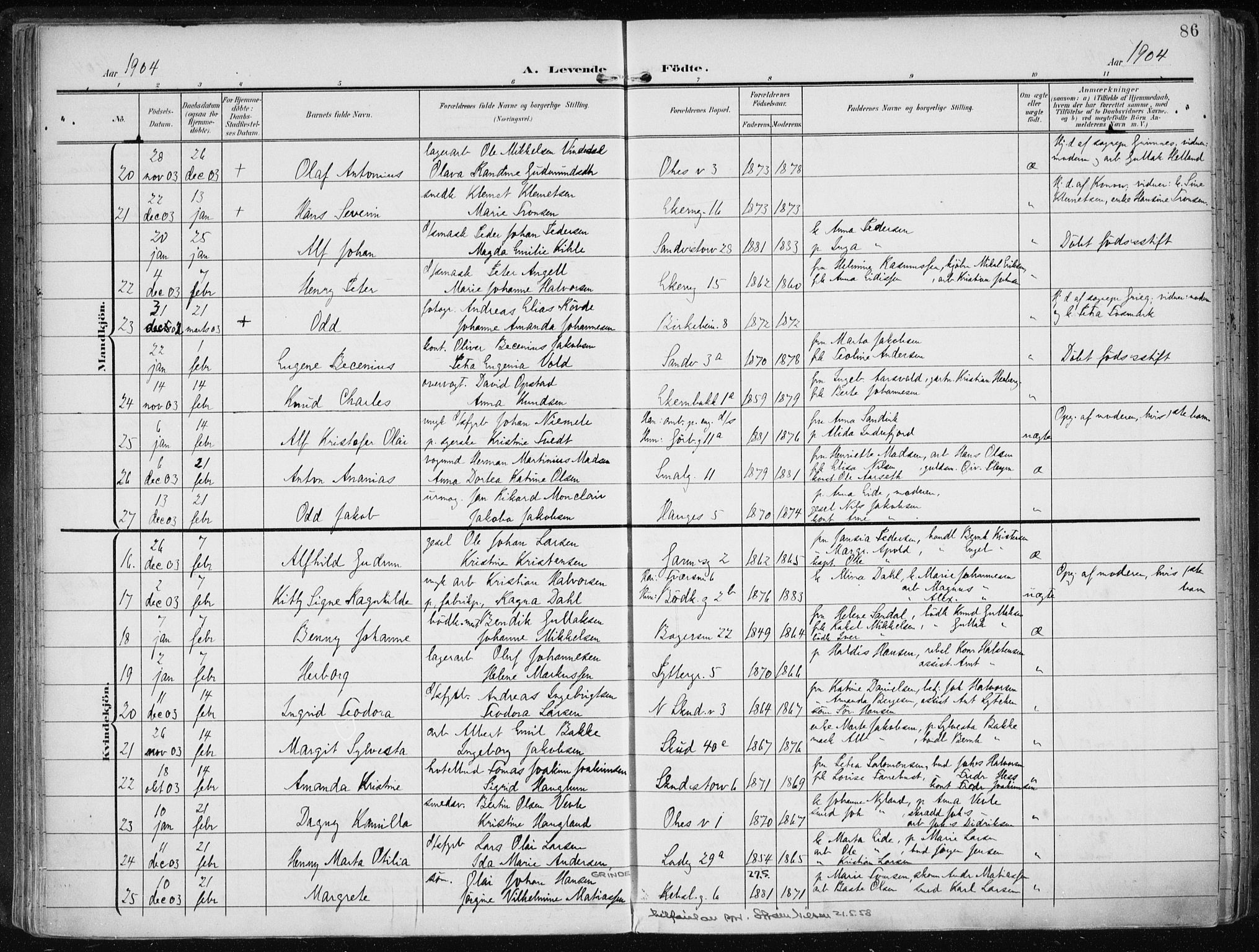 Sandviken Sokneprestembete, AV/SAB-A-77601/H/Ha/L0006: Ministerialbok nr. B 3, 1901-1912, s. 86