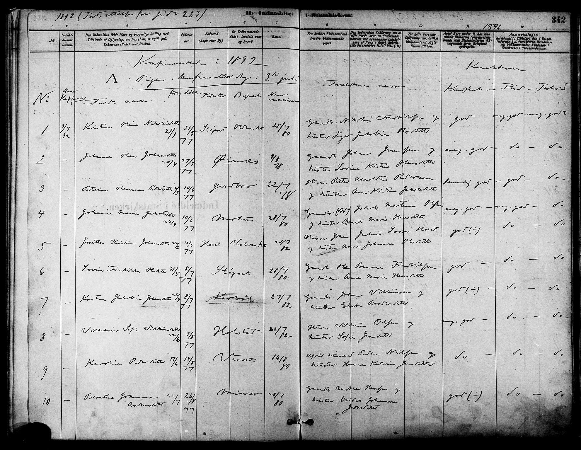 Ministerialprotokoller, klokkerbøker og fødselsregistre - Nordland, AV/SAT-A-1459/852/L0740: Ministerialbok nr. 852A10, 1878-1894, s. 342