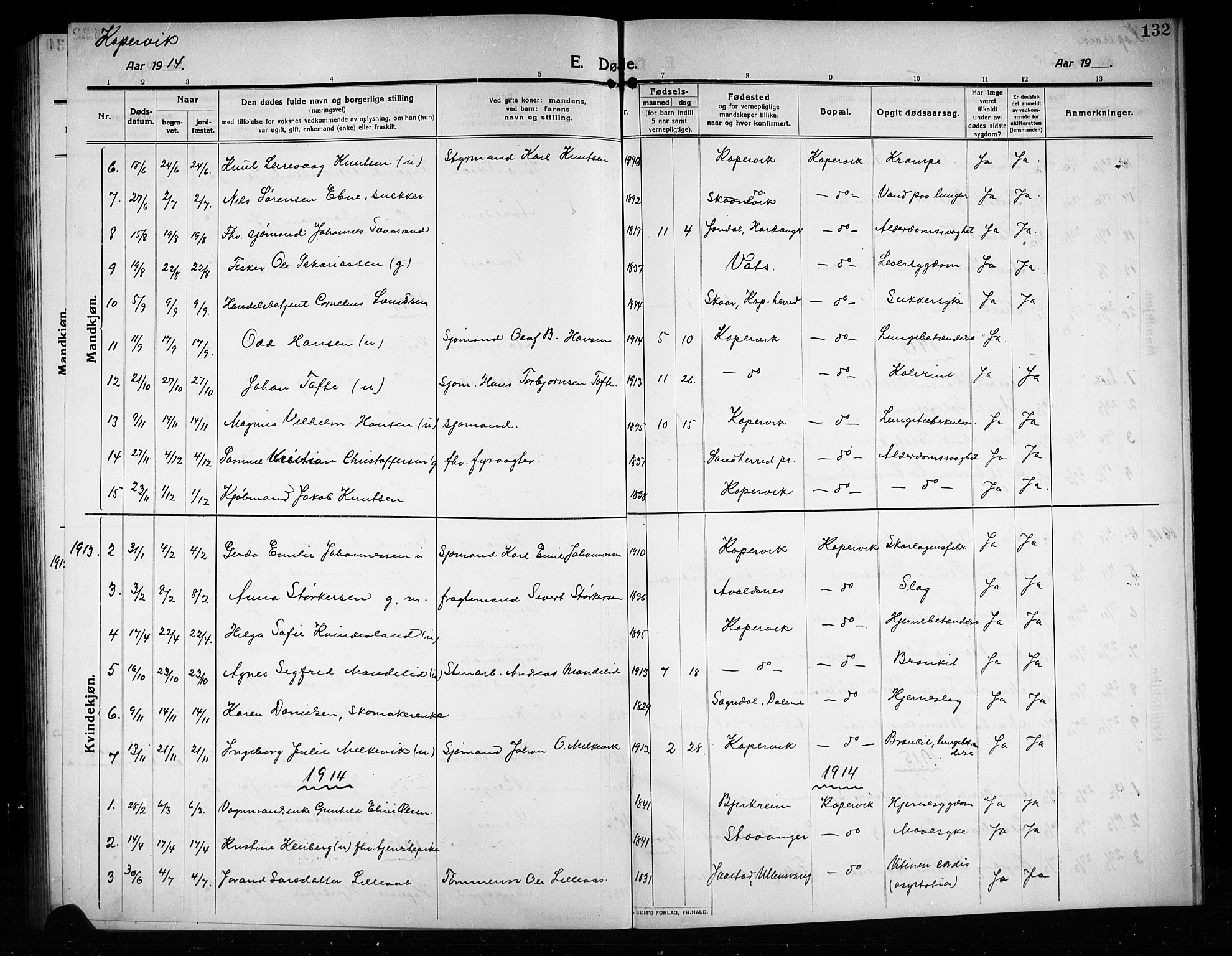 Kopervik sokneprestkontor, AV/SAST-A-101850/H/Ha/Hab/L0005: Klokkerbok nr. B 5, 1909-1918, s. 132