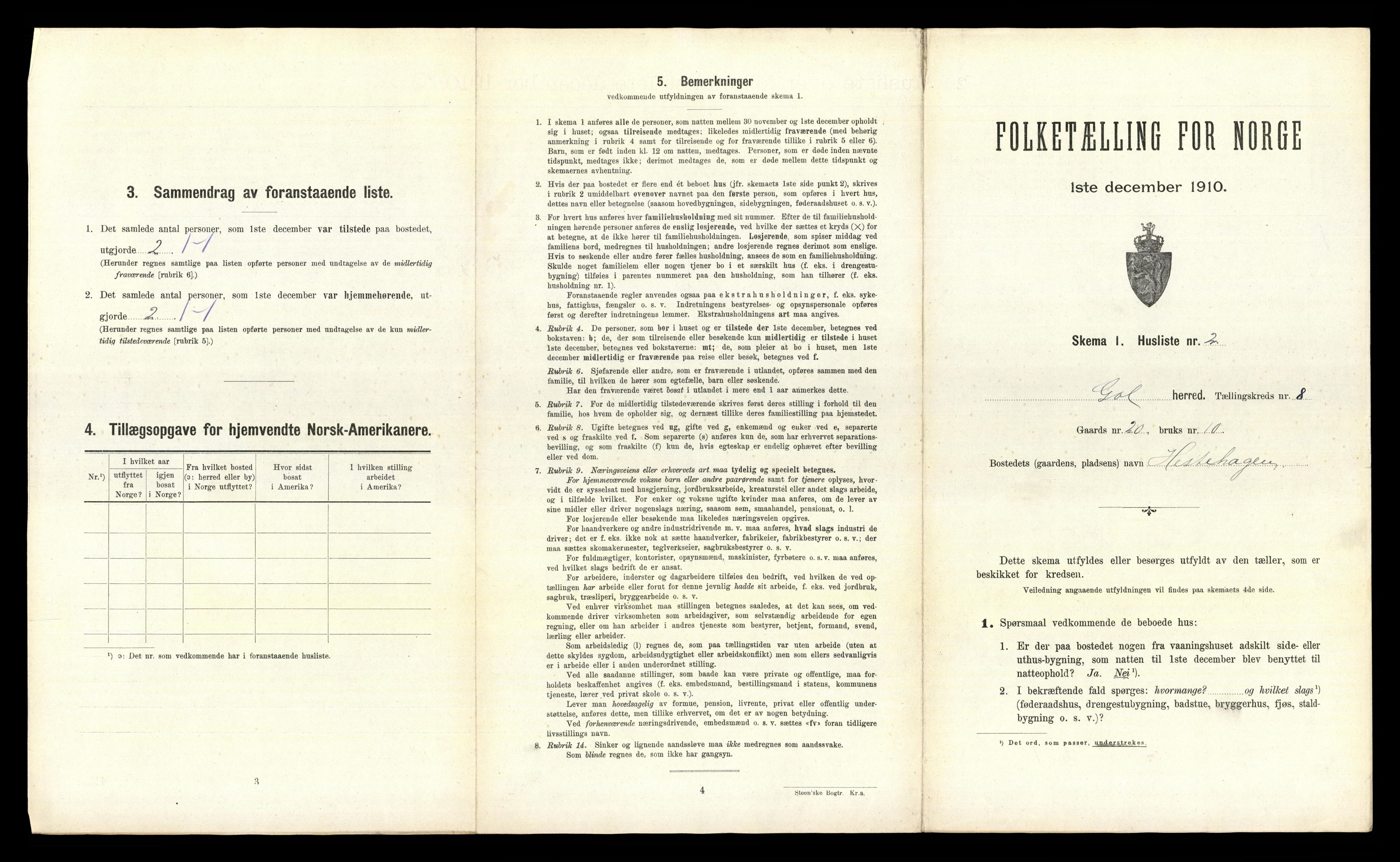 RA, Folketelling 1910 for 0617 Gol herred, 1910, s. 852