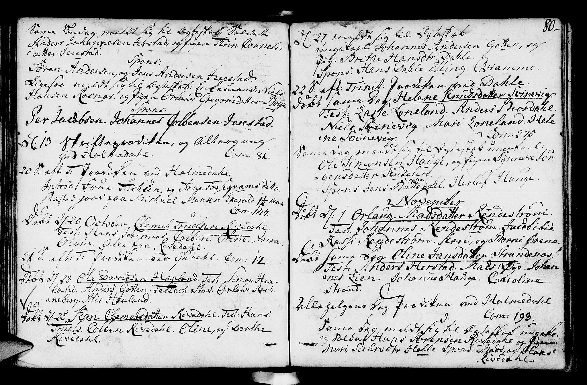 Fjaler sokneprestembete, AV/SAB-A-79801/H/Haa/Haaa/L0003: Ministerialbok nr. A 3, 1799-1814, s. 80