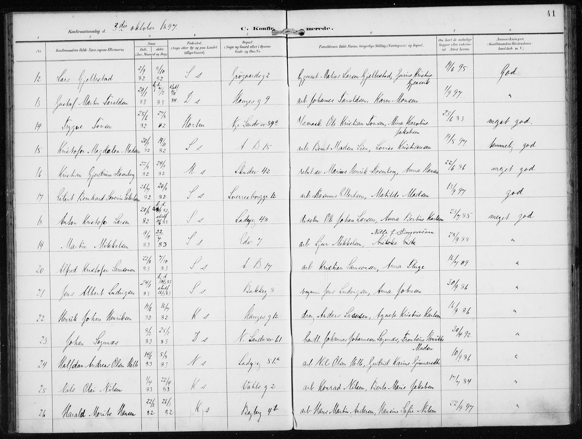 Sandviken Sokneprestembete, AV/SAB-A-77601/H/Ha/L0010: Ministerialbok nr. C 1, 1895-1905, s. 41