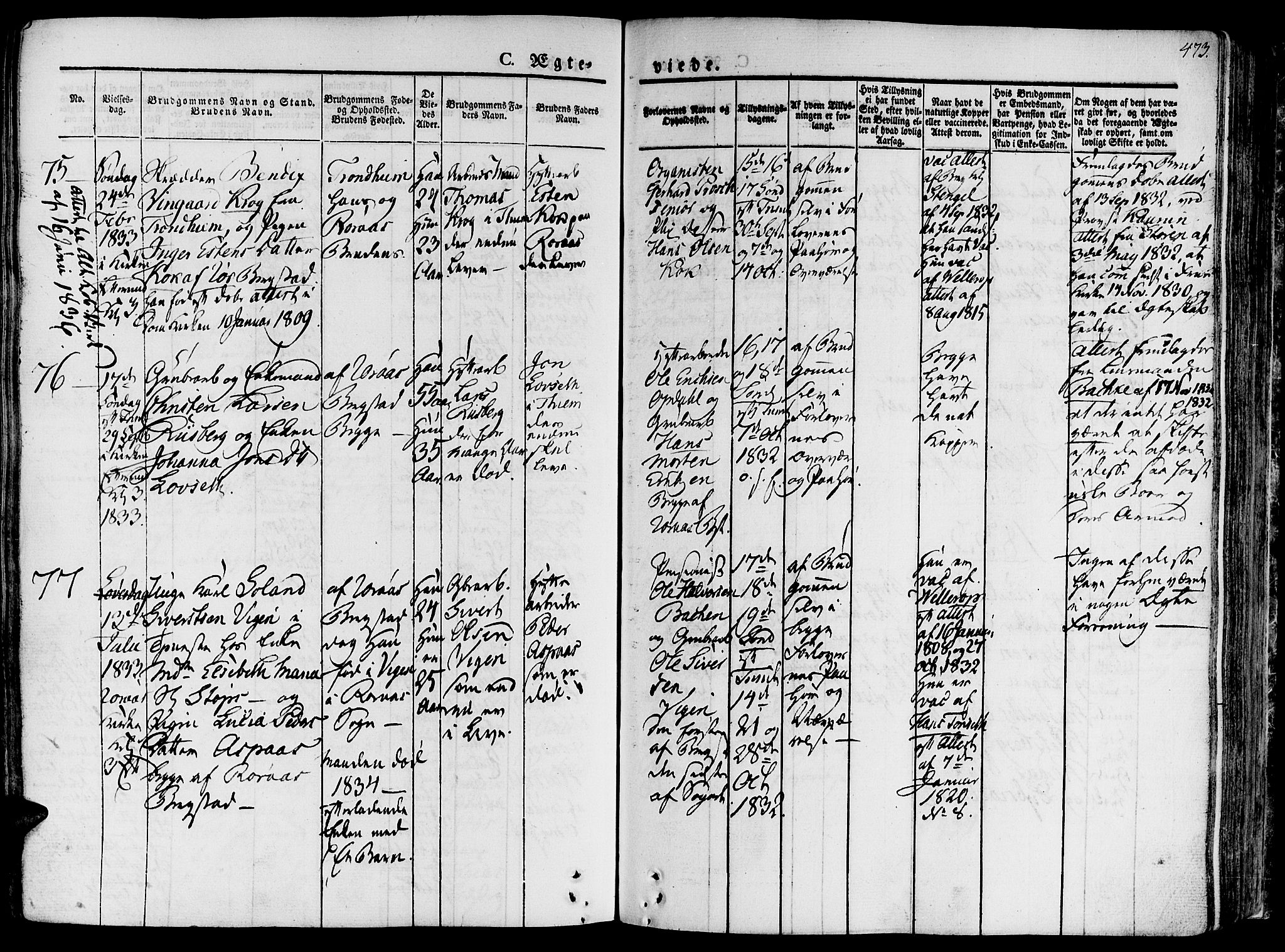 Ministerialprotokoller, klokkerbøker og fødselsregistre - Sør-Trøndelag, SAT/A-1456/681/L0930: Ministerialbok nr. 681A08, 1829-1844, s. 473