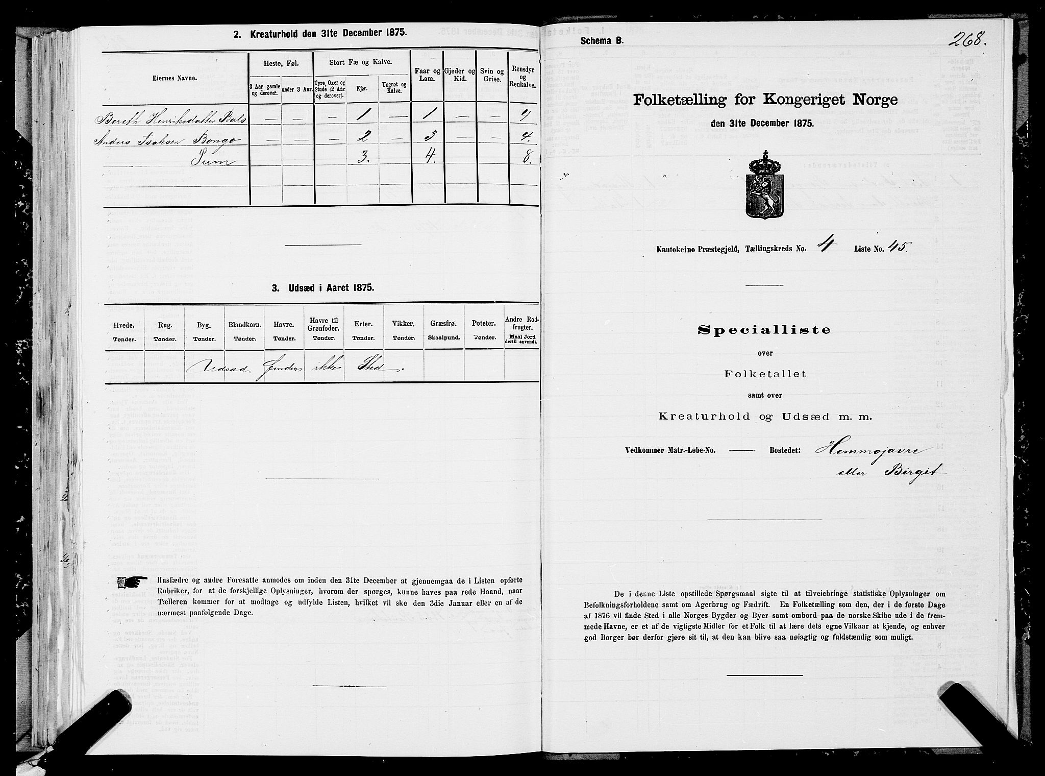 SATØ, Folketelling 1875 for 2011P Kautokeino prestegjeld, 1875, s. 1268