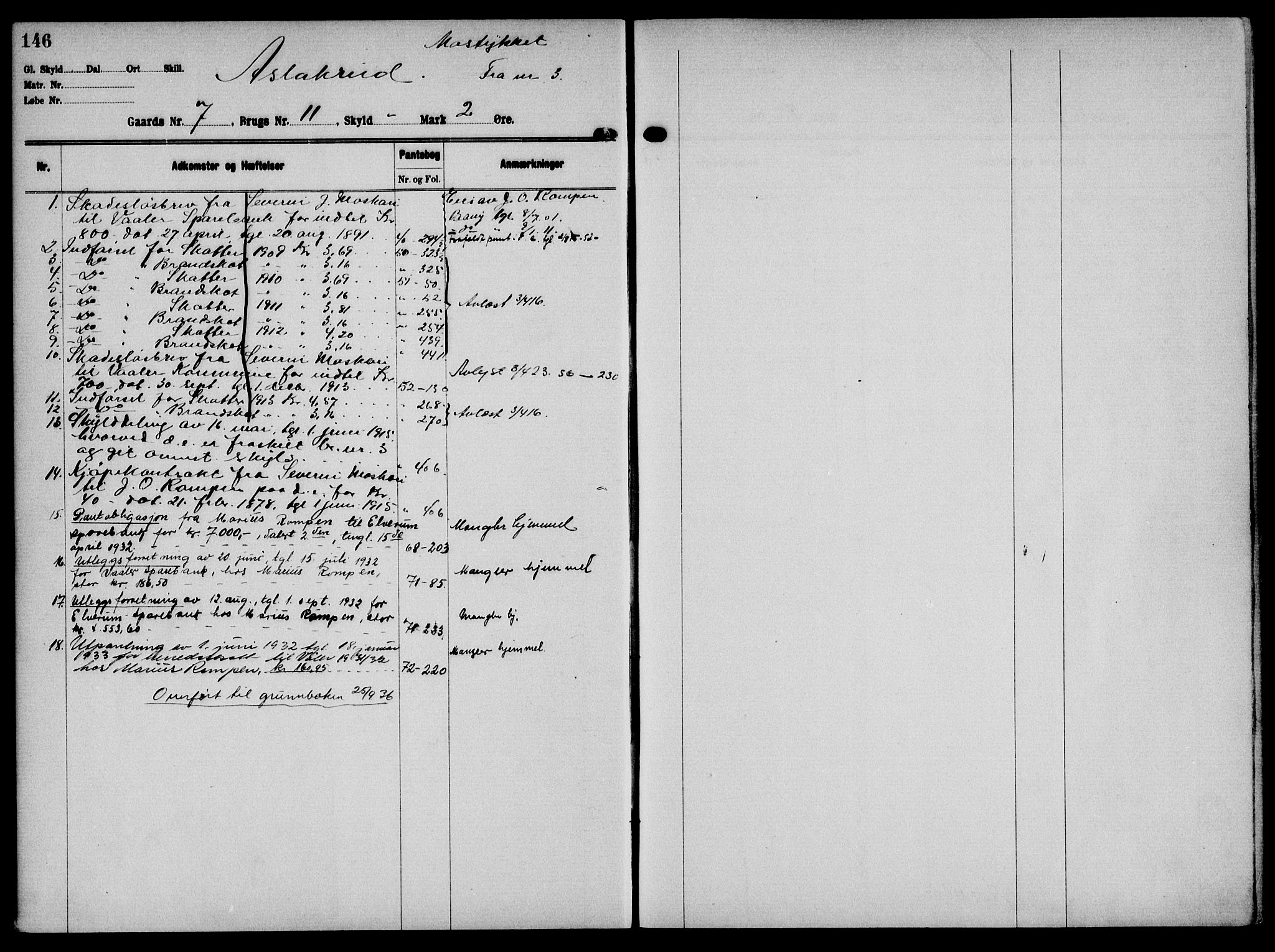 Solør tingrett, AV/SAH-TING-008/H/Ha/Hak/L0001: Panteregister nr. I, 1900-1935, s. 146