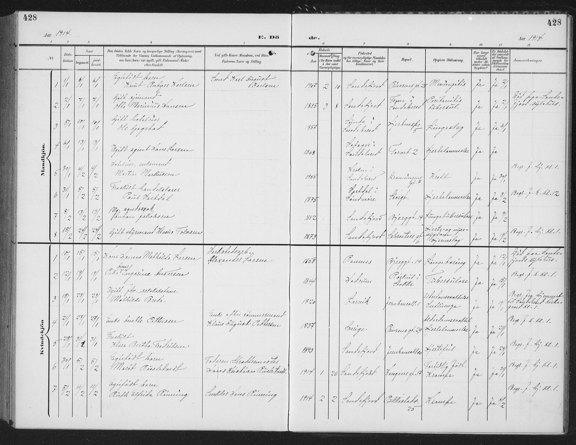 Sandefjord kirkebøker, AV/SAKO-A-315/G/Ga/L0003: Klokkerbok nr. 3, 1903-1920, s. 428
