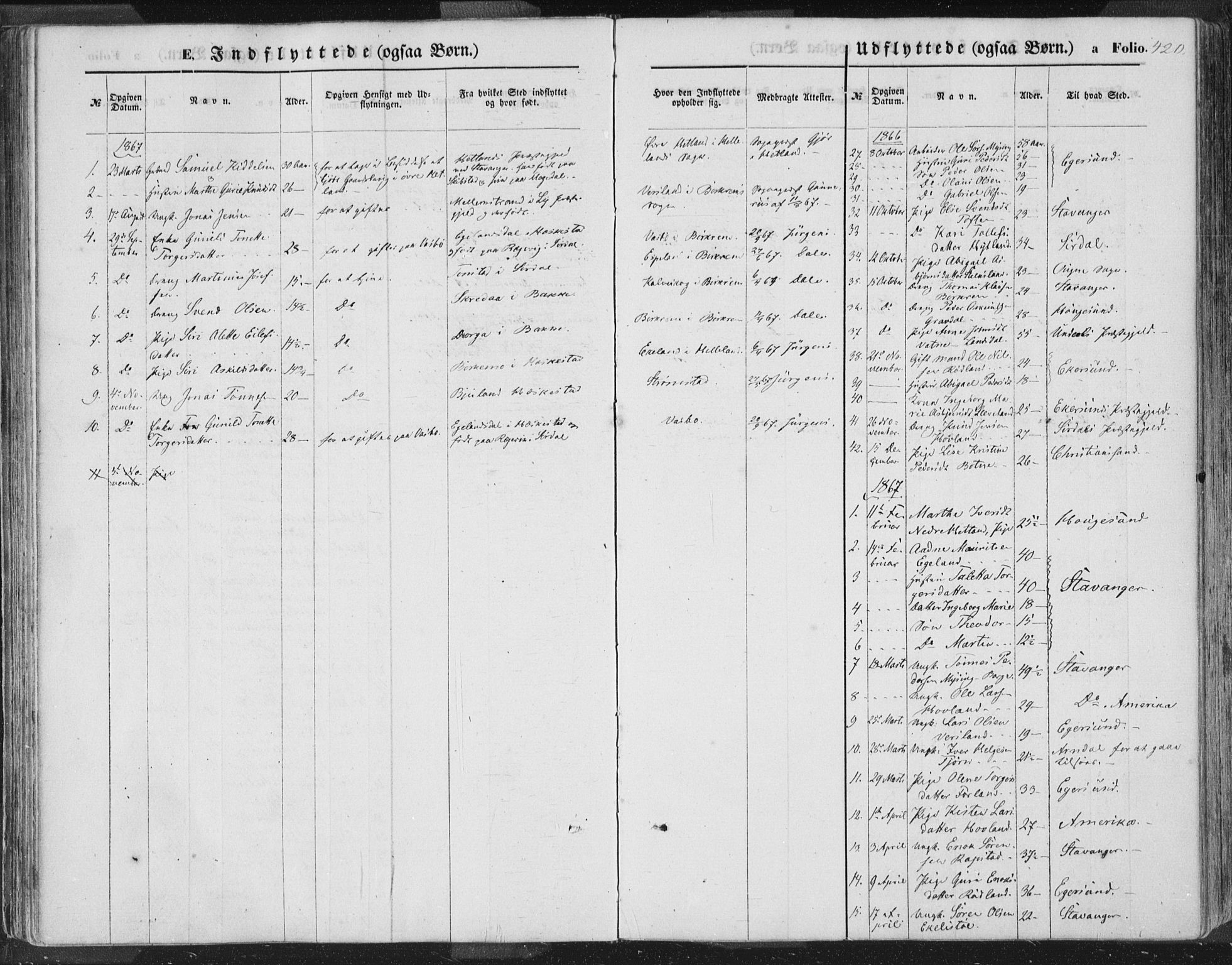 Helleland sokneprestkontor, SAST/A-101810: Ministerialbok nr. A 7.2, 1863-1886, s. 420