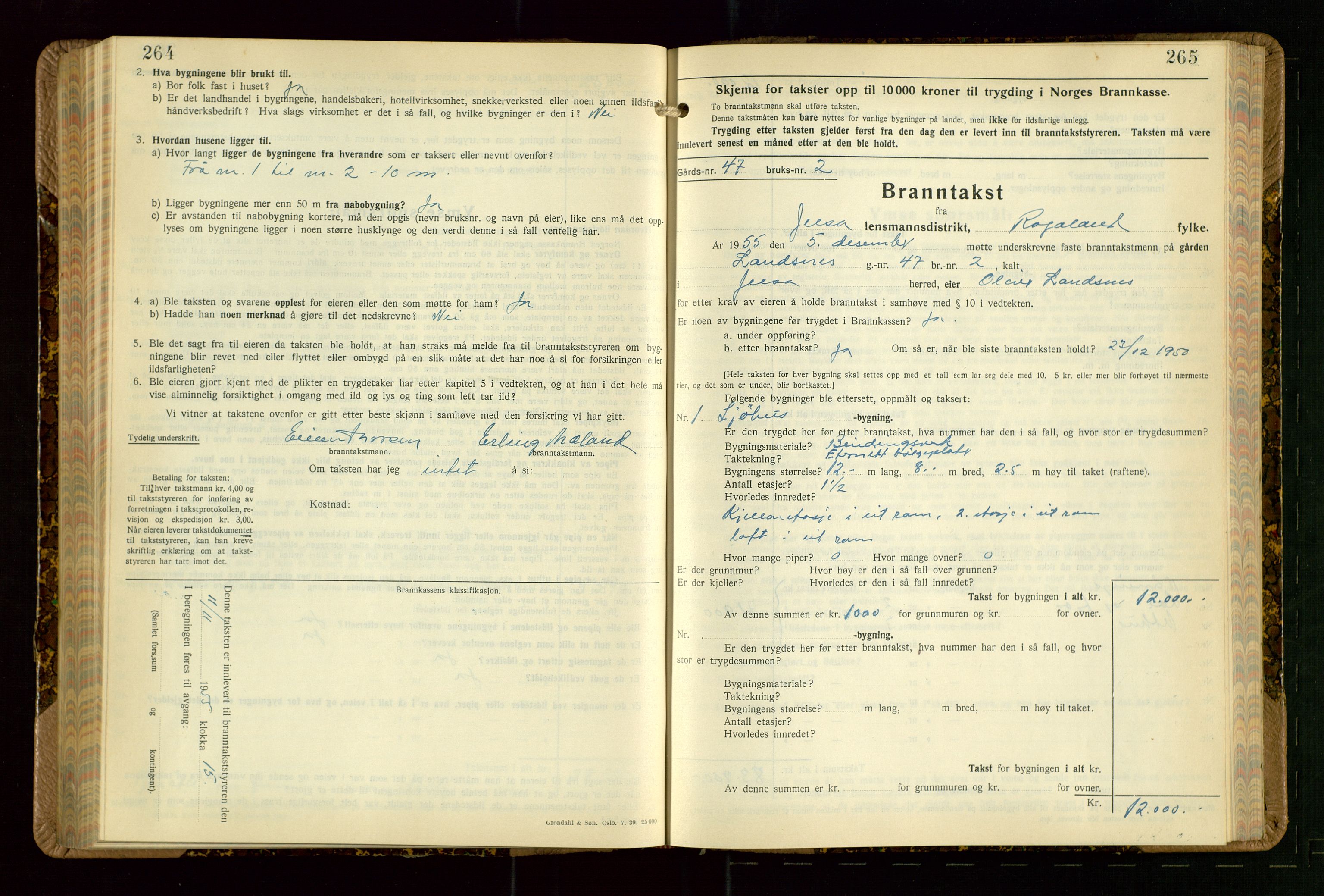 Jelsa lensmannskontor, AV/SAST-A-100360/Gob/L0003: "Branntakstprotokoll", 1942-1955, s. 264-265