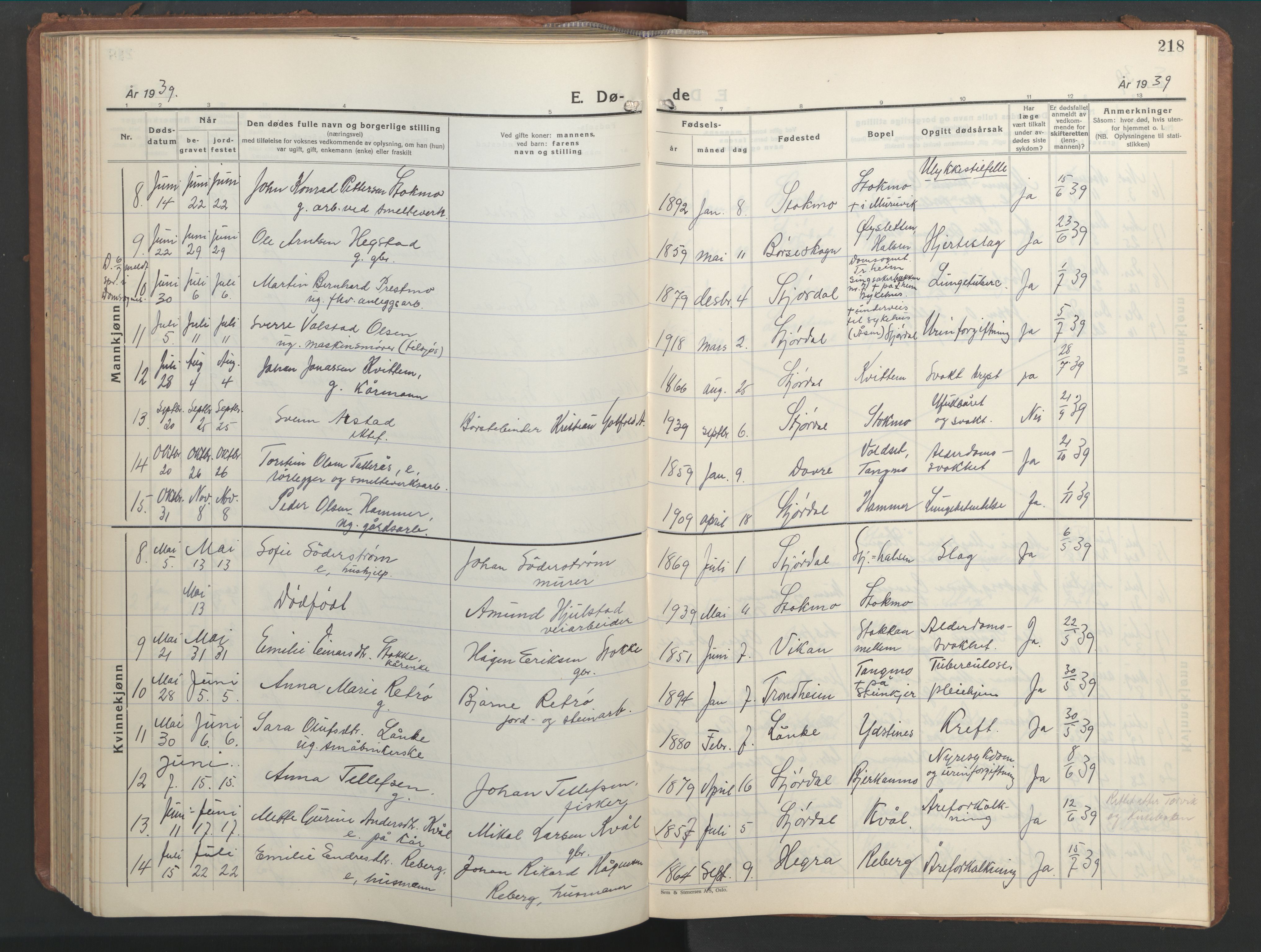 Ministerialprotokoller, klokkerbøker og fødselsregistre - Nord-Trøndelag, AV/SAT-A-1458/709/L0089: Klokkerbok nr. 709C03, 1935-1948, s. 218