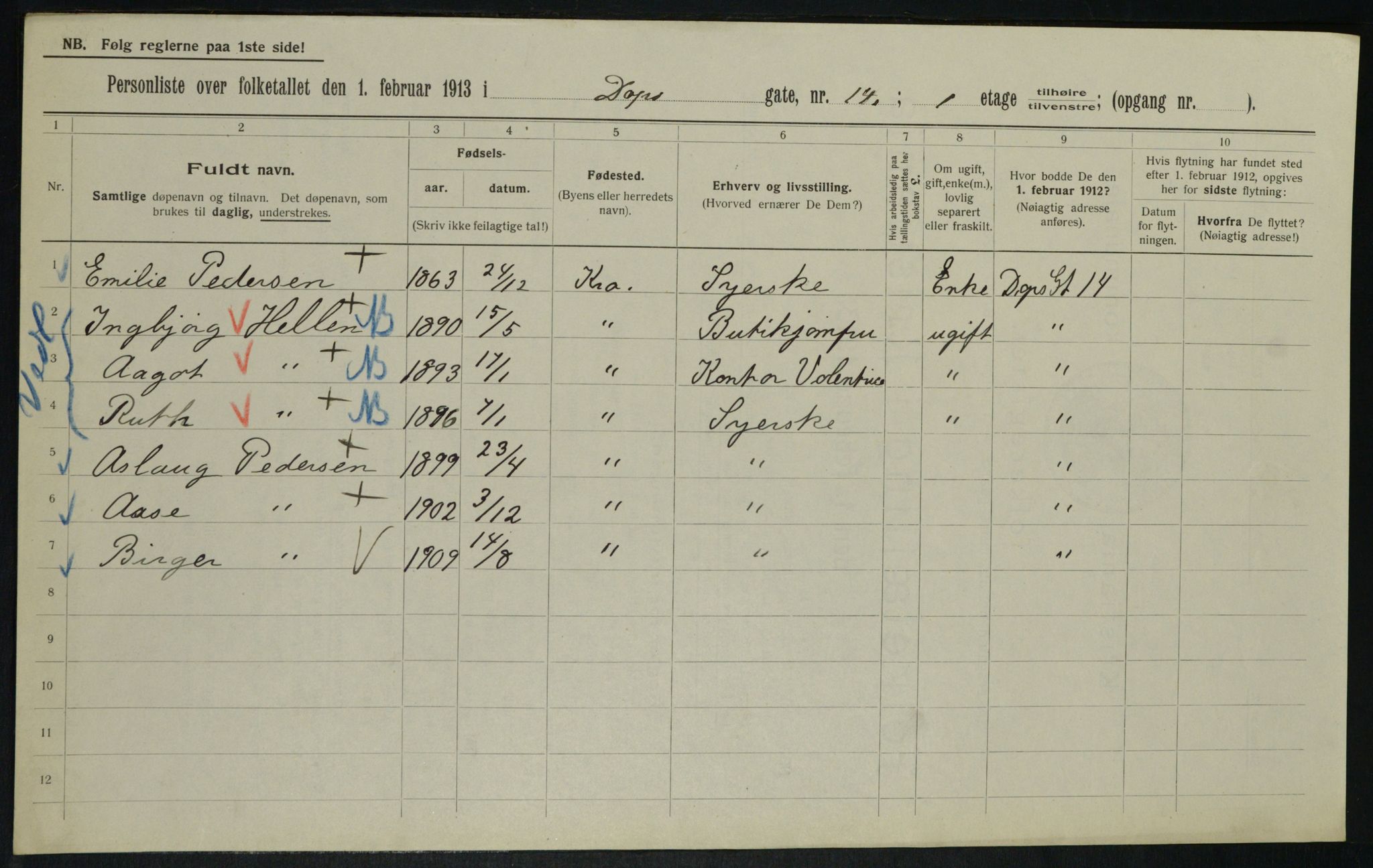 OBA, Kommunal folketelling 1.2.1913 for Kristiania, 1913, s. 16063