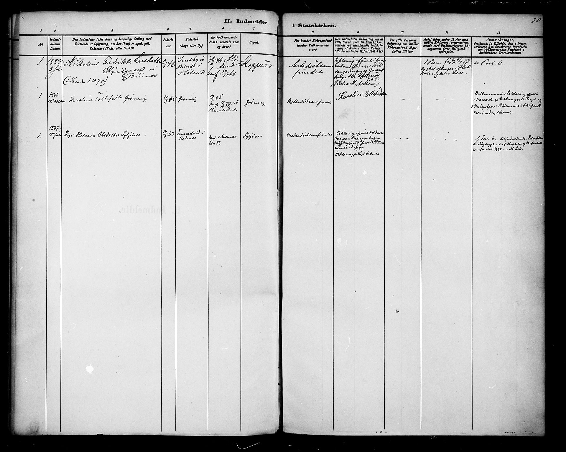 Høland prestekontor Kirkebøker, SAO/A-10346a/F/Fb/L0002: Ministerialbok nr. II 2, 1882-1897, s. 30