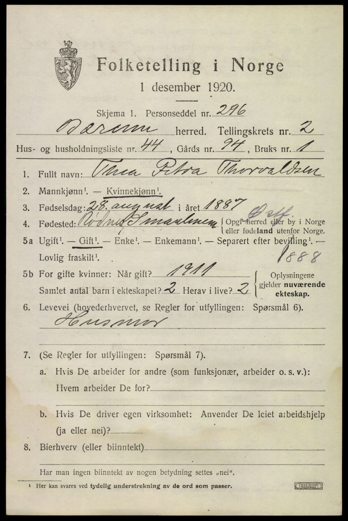 SAO, Folketelling 1920 for 0219 Bærum herred, 1920, s. 7144