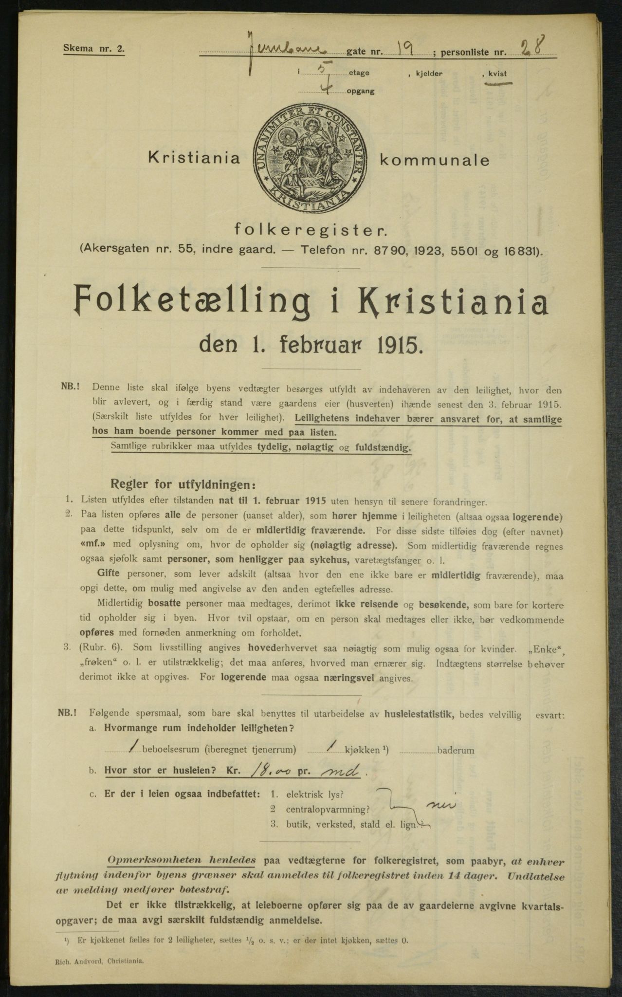 OBA, Kommunal folketelling 1.2.1915 for Kristiania, 1915, s. 46357