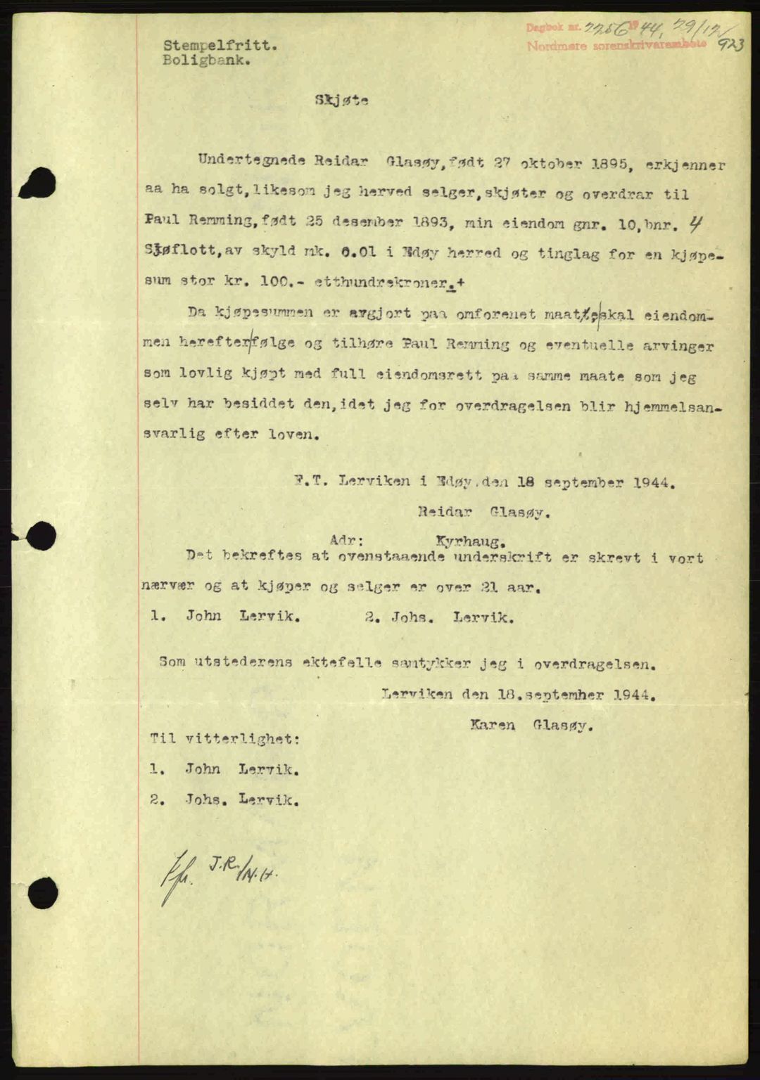 Nordmøre sorenskriveri, SAT/A-4132/1/2/2Ca: Pantebok nr. A98, 1944-1944, Dagboknr: 2256/1944