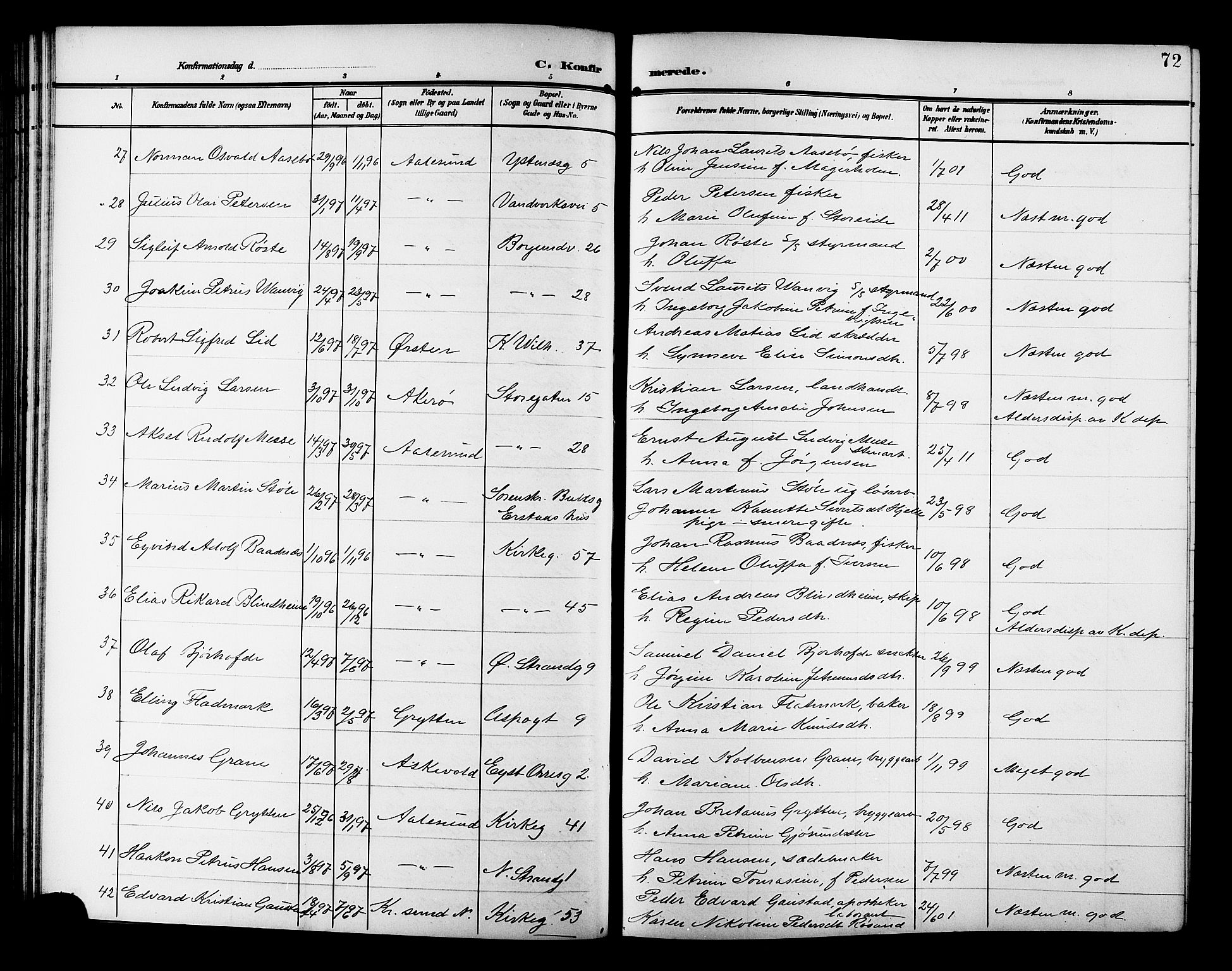 Ministerialprotokoller, klokkerbøker og fødselsregistre - Møre og Romsdal, AV/SAT-A-1454/529/L0470: Klokkerbok nr. 529C07, 1907-1917, s. 72
