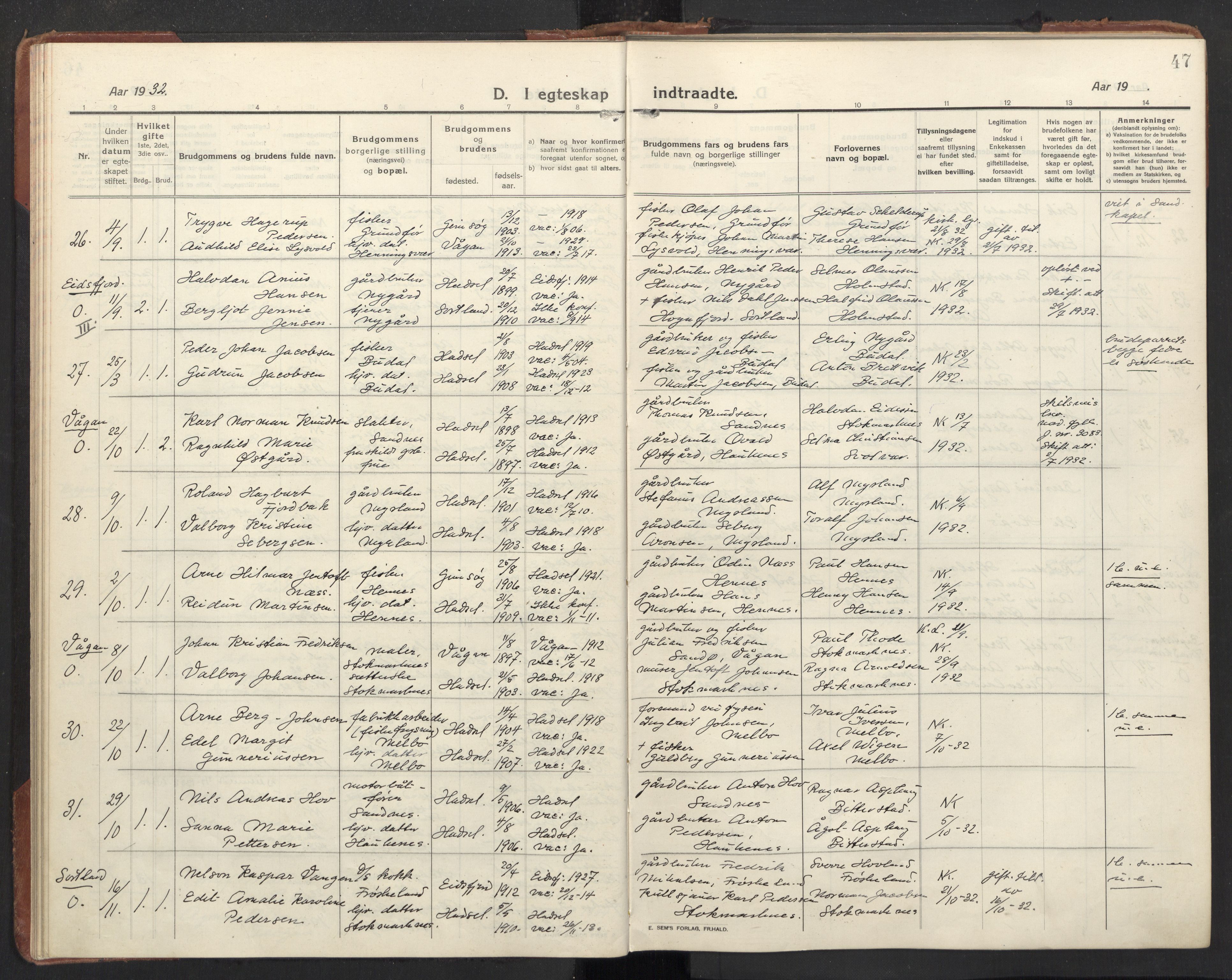 Ministerialprotokoller, klokkerbøker og fødselsregistre - Nordland, AV/SAT-A-1459/888/L1269: Klokkerbok nr. 888C11, 1913-1937, s. 47