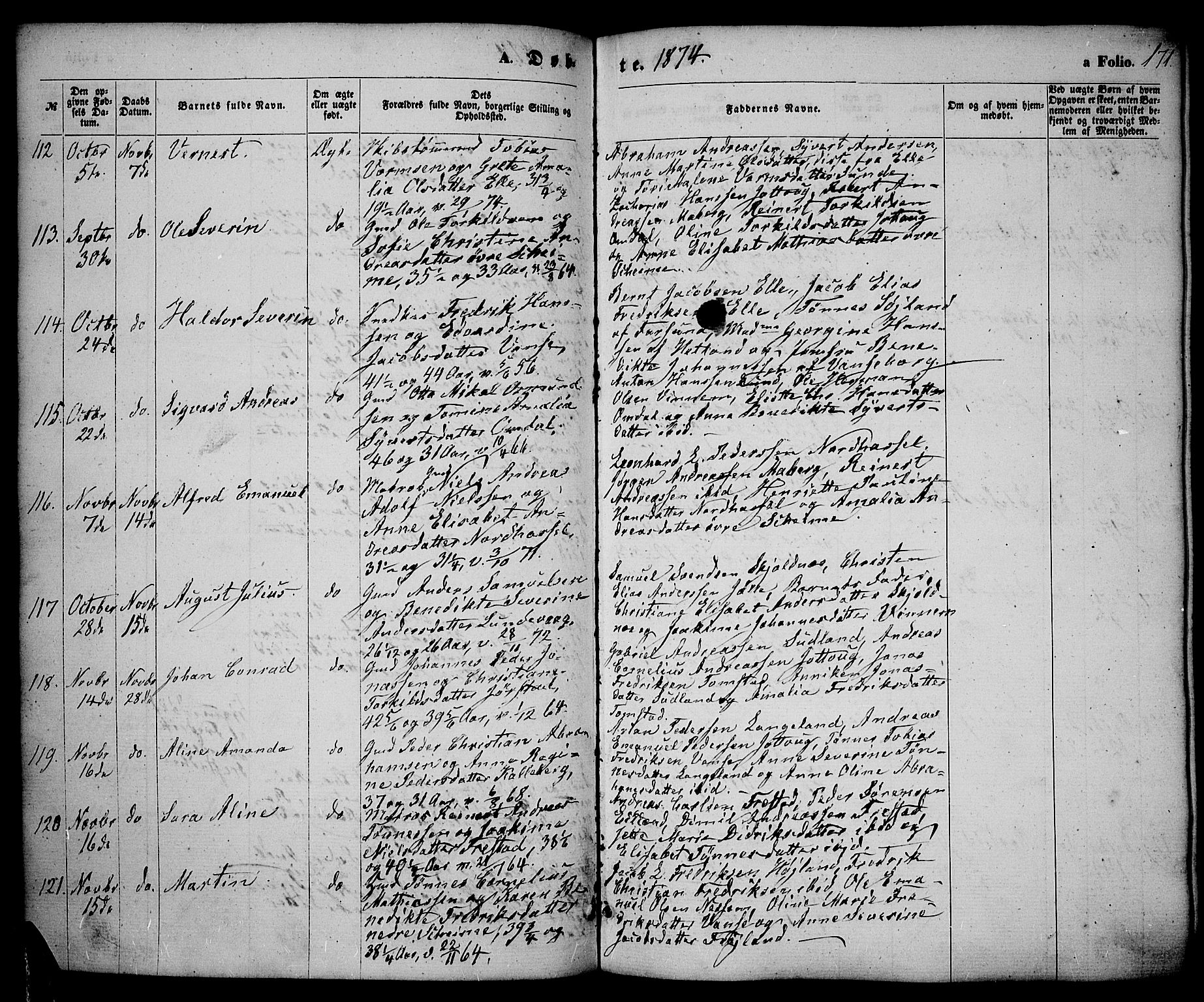 Lista sokneprestkontor, AV/SAK-1111-0027/F/Fb/L0003: Klokkerbok nr. B 3, 1862-1877, s. 171