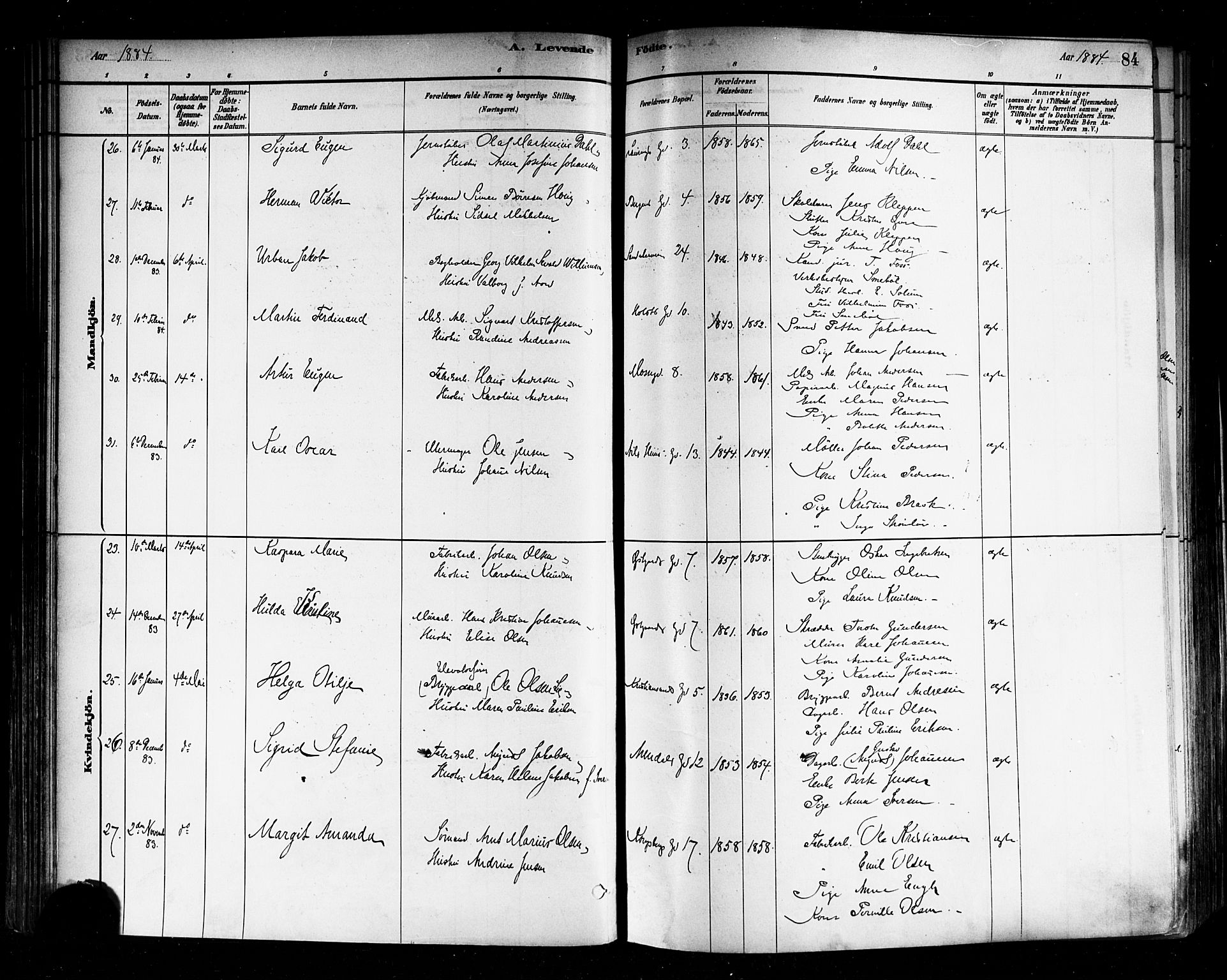 Sagene prestekontor Kirkebøker, AV/SAO-A-10796/F/L0001: Ministerialbok nr. 1, 1880-1893, s. 84