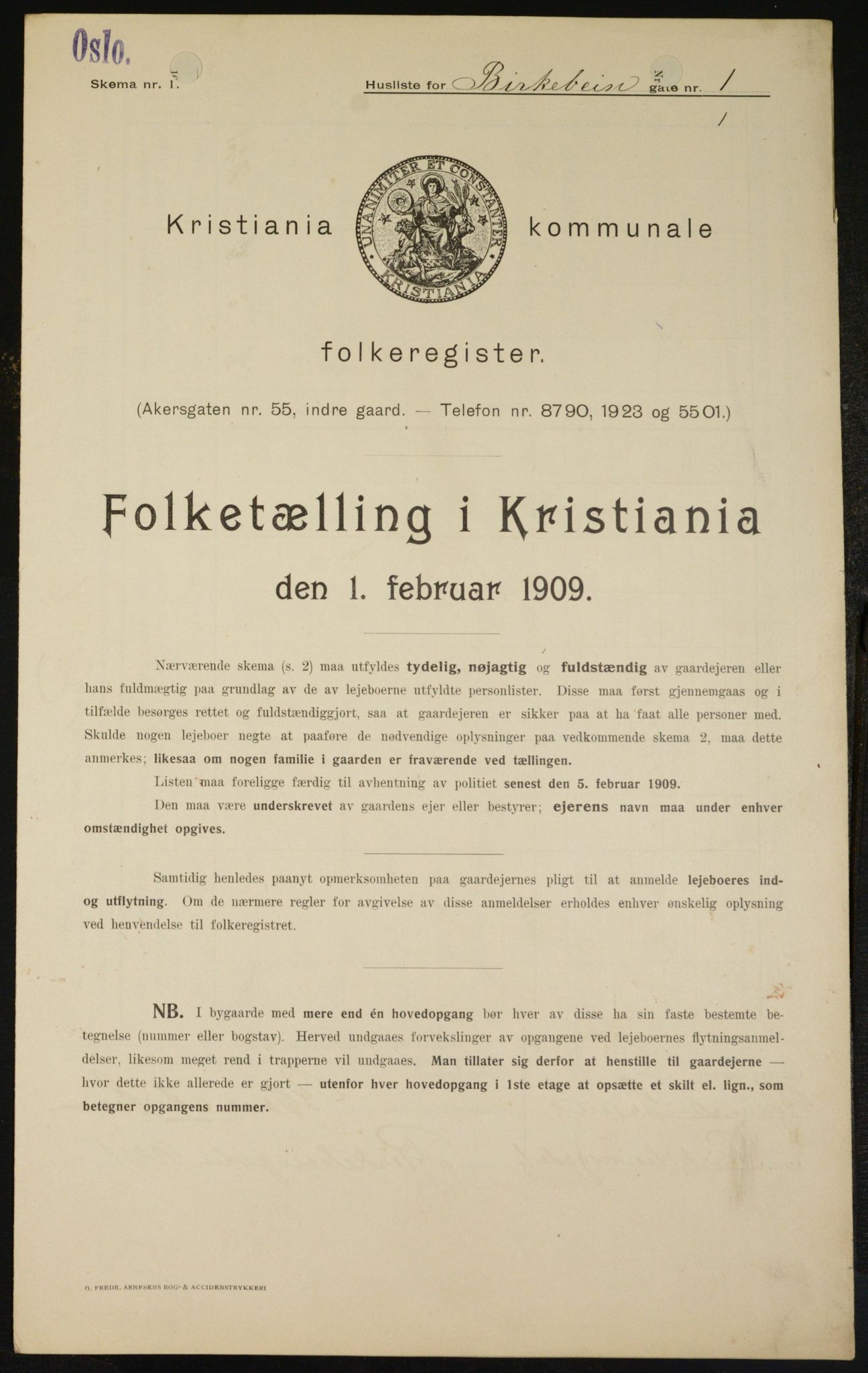OBA, Kommunal folketelling 1.2.1909 for Kristiania kjøpstad, 1909, s. 4545
