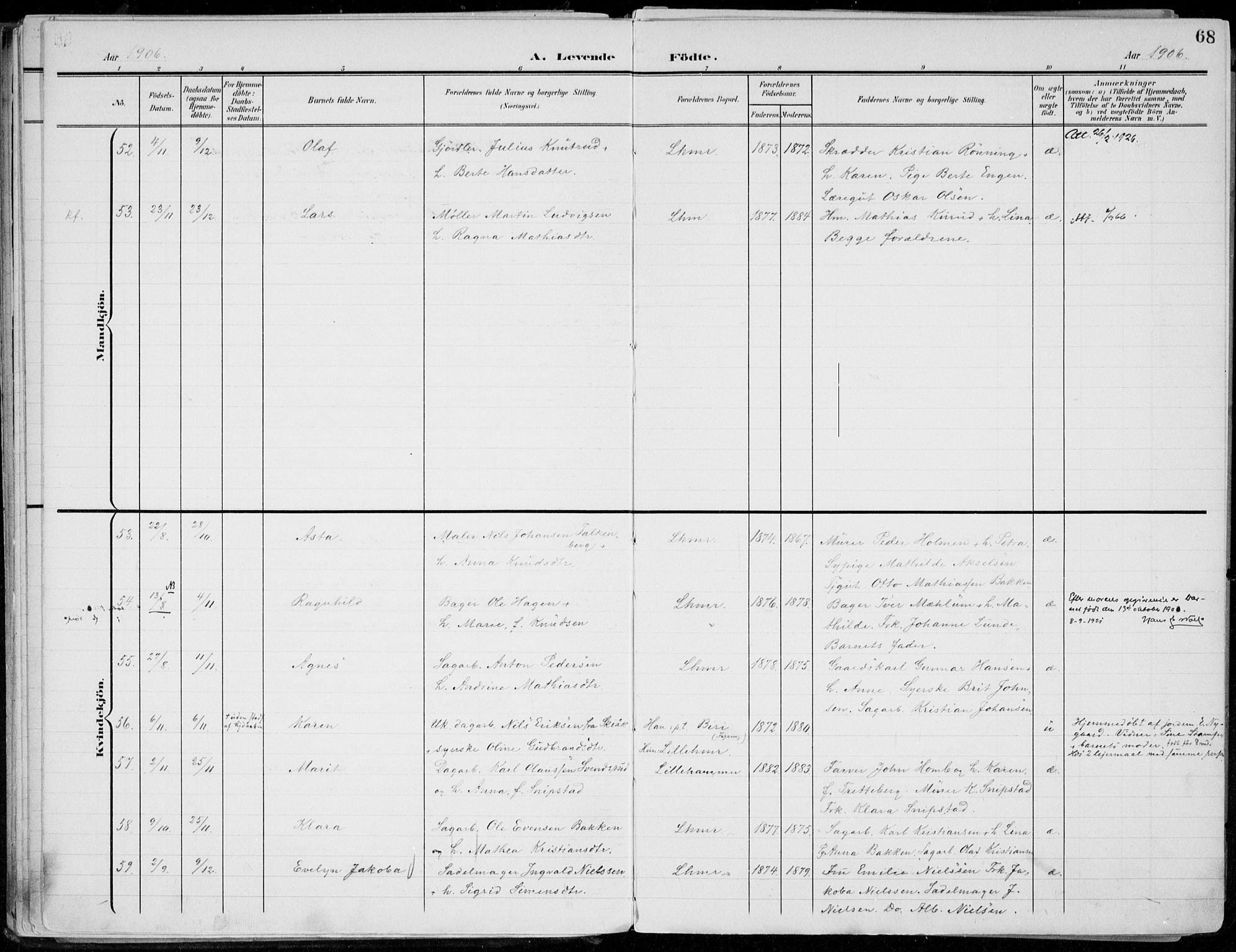 Lillehammer prestekontor, AV/SAH-PREST-088/H/Ha/Haa/L0001: Ministerialbok nr. 1, 1901-1916, s. 68