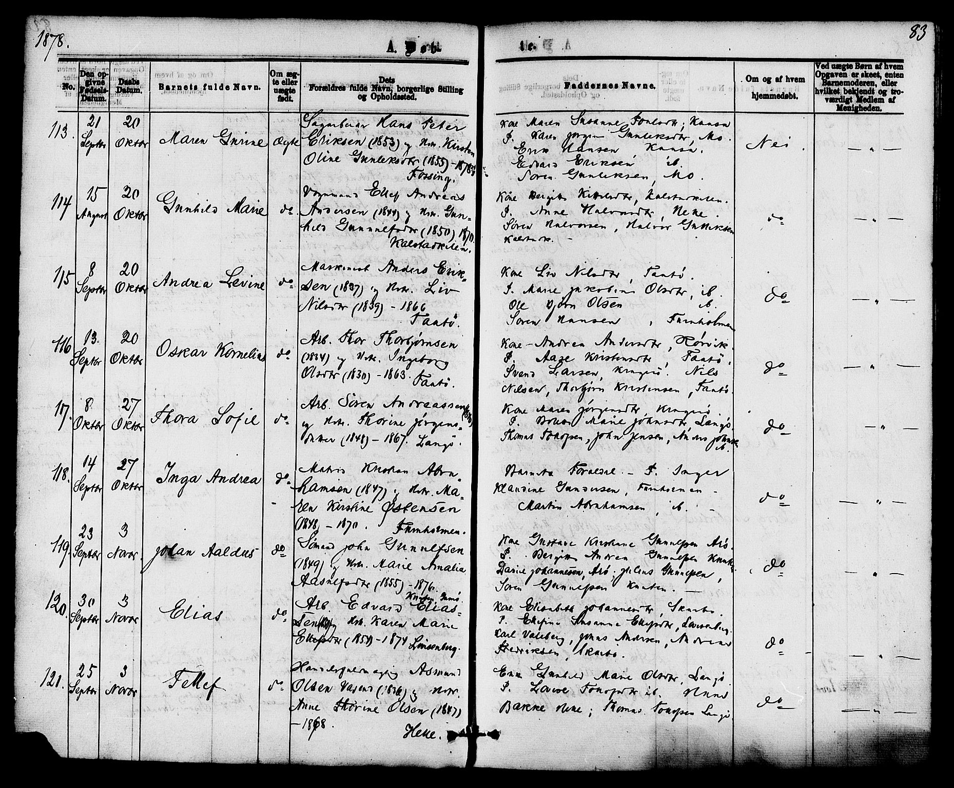 Skåtøy kirkebøker, AV/SAKO-A-304/F/Fa/L0001: Ministerialbok nr. I 1, 1874-1883, s. 83